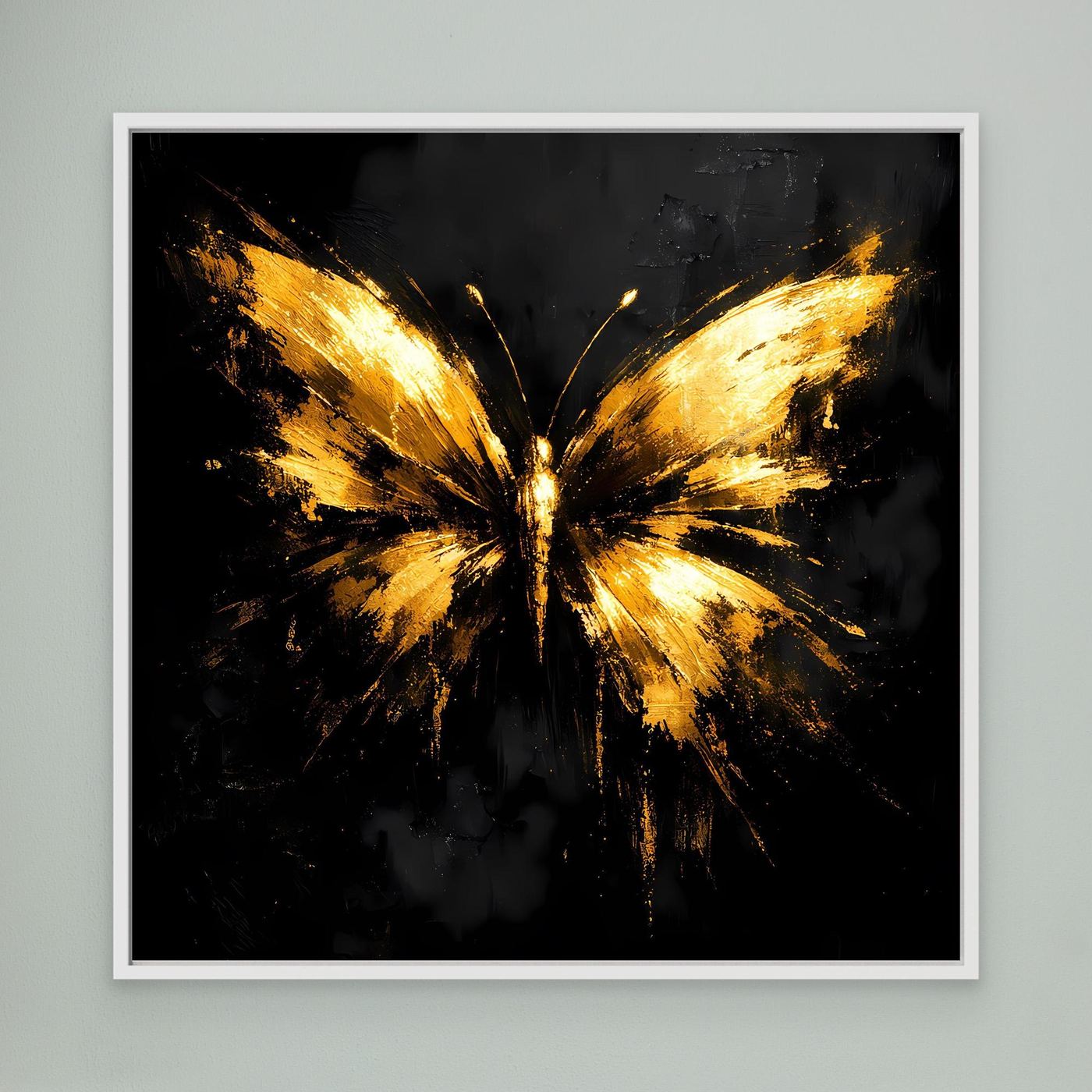 Leinwand Goldener Schmetterling auf Schwarz | Abstraktes Luxus Wandbild