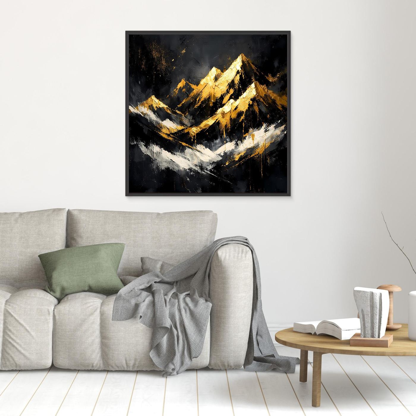 Leinwand Goldene Berggipfel im Abendlicht | Modernes Abstraktes Berg Wandbild