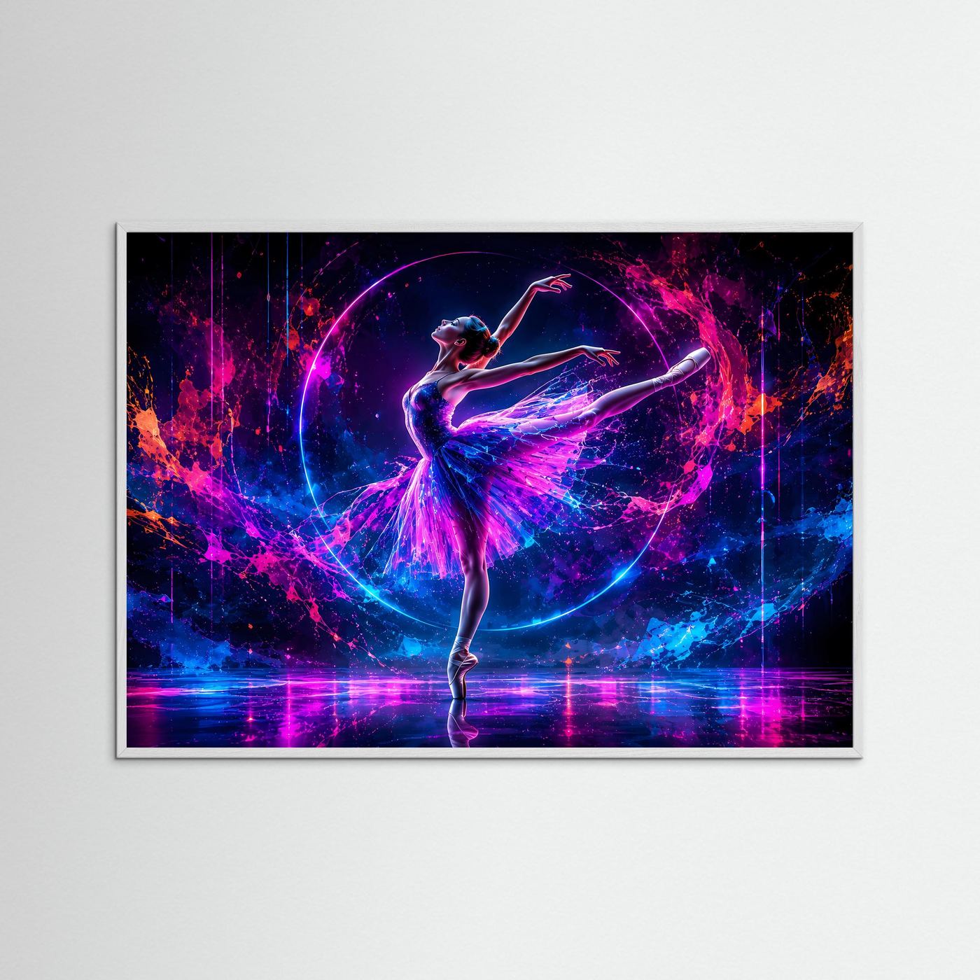 Neon Ballerina Poster | Leuchtende Tanzkunst in Pink Blau | Moderne Abstrakte Ballett Wandkunst | Futuristischer Kunstdruck