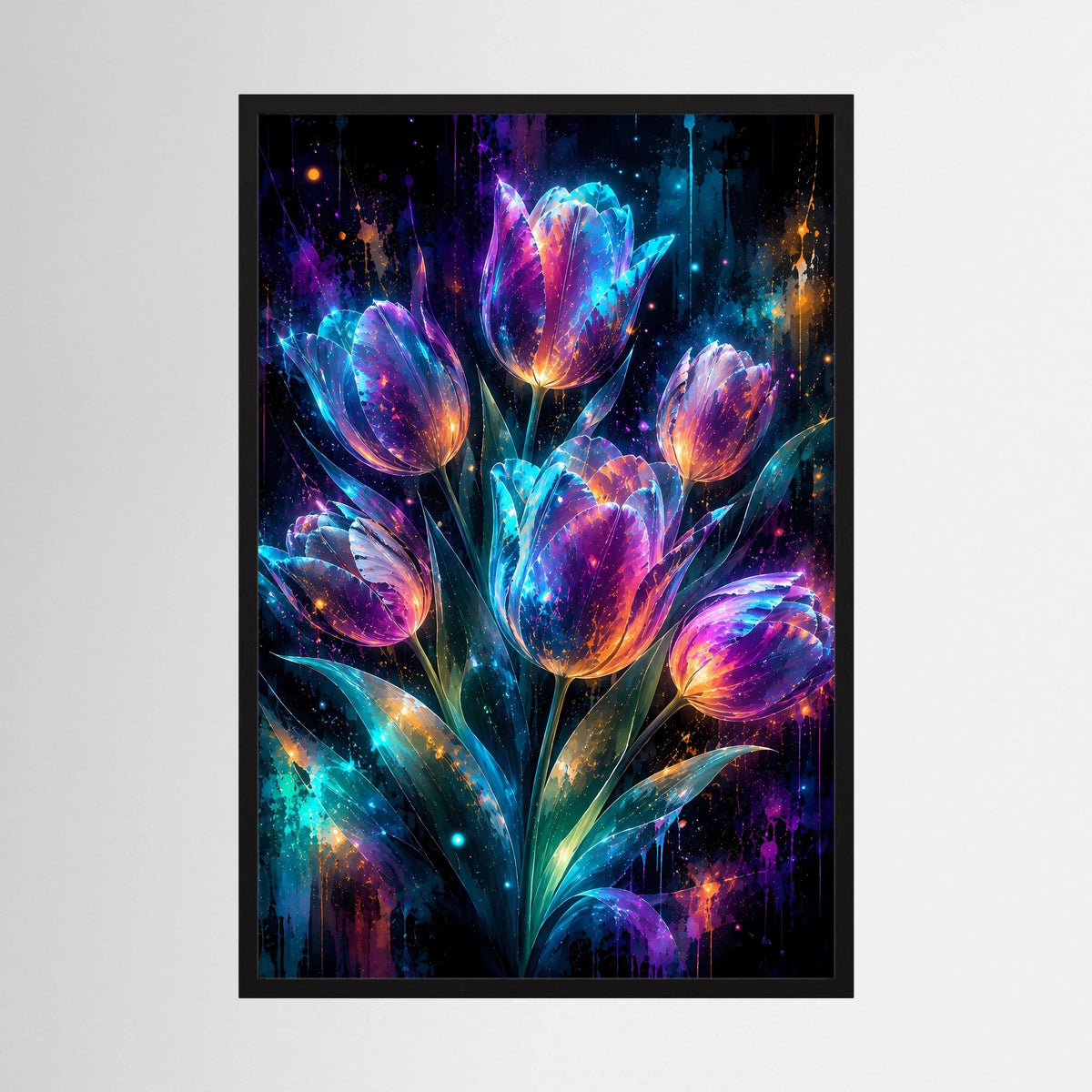 Leuchtende Tulpen in Neonfarben | Magische Blumen Kunst | Poster Hochformat