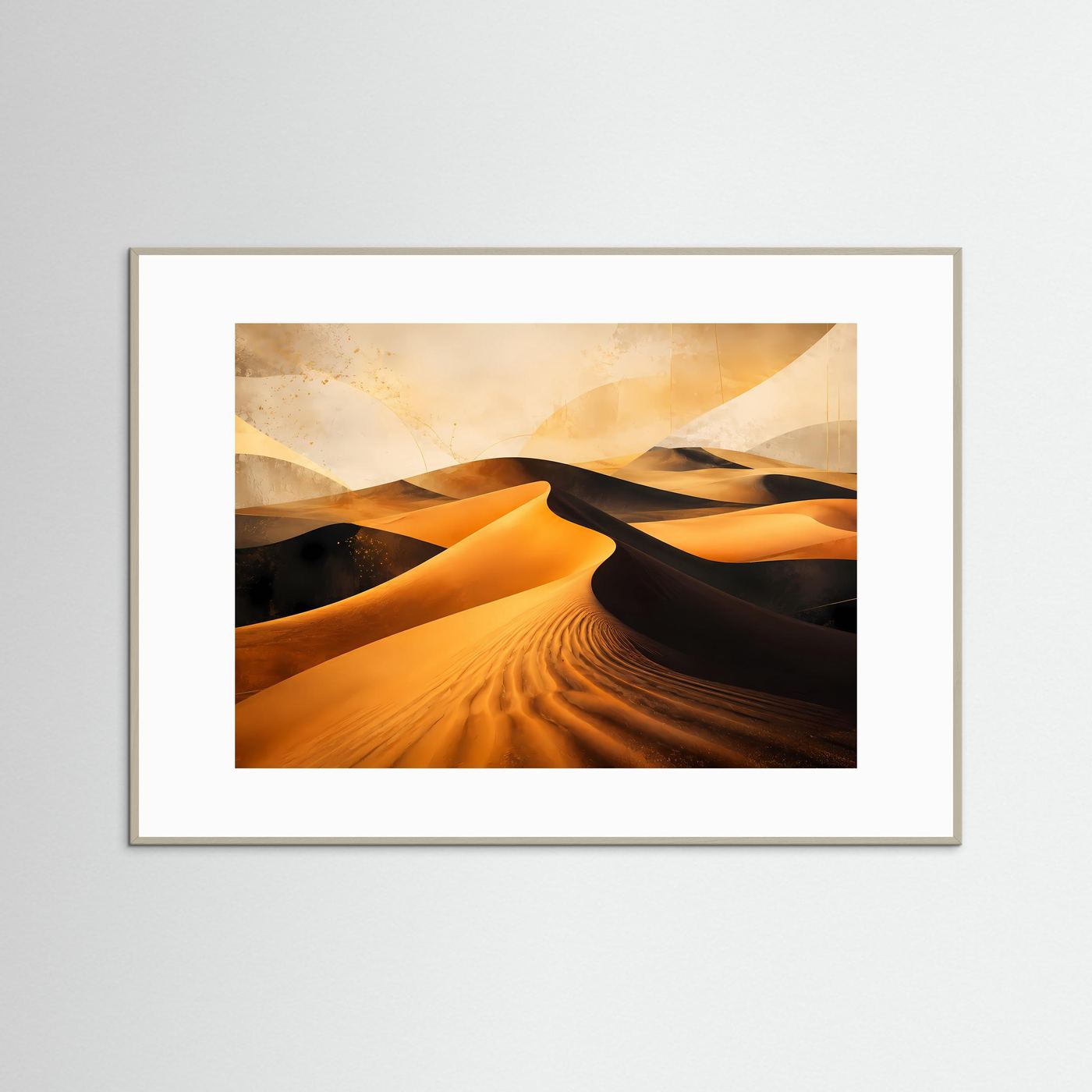Wüste Poster Querformat | Abstrakte Sanddünen in Gold, Schwarz & Beige