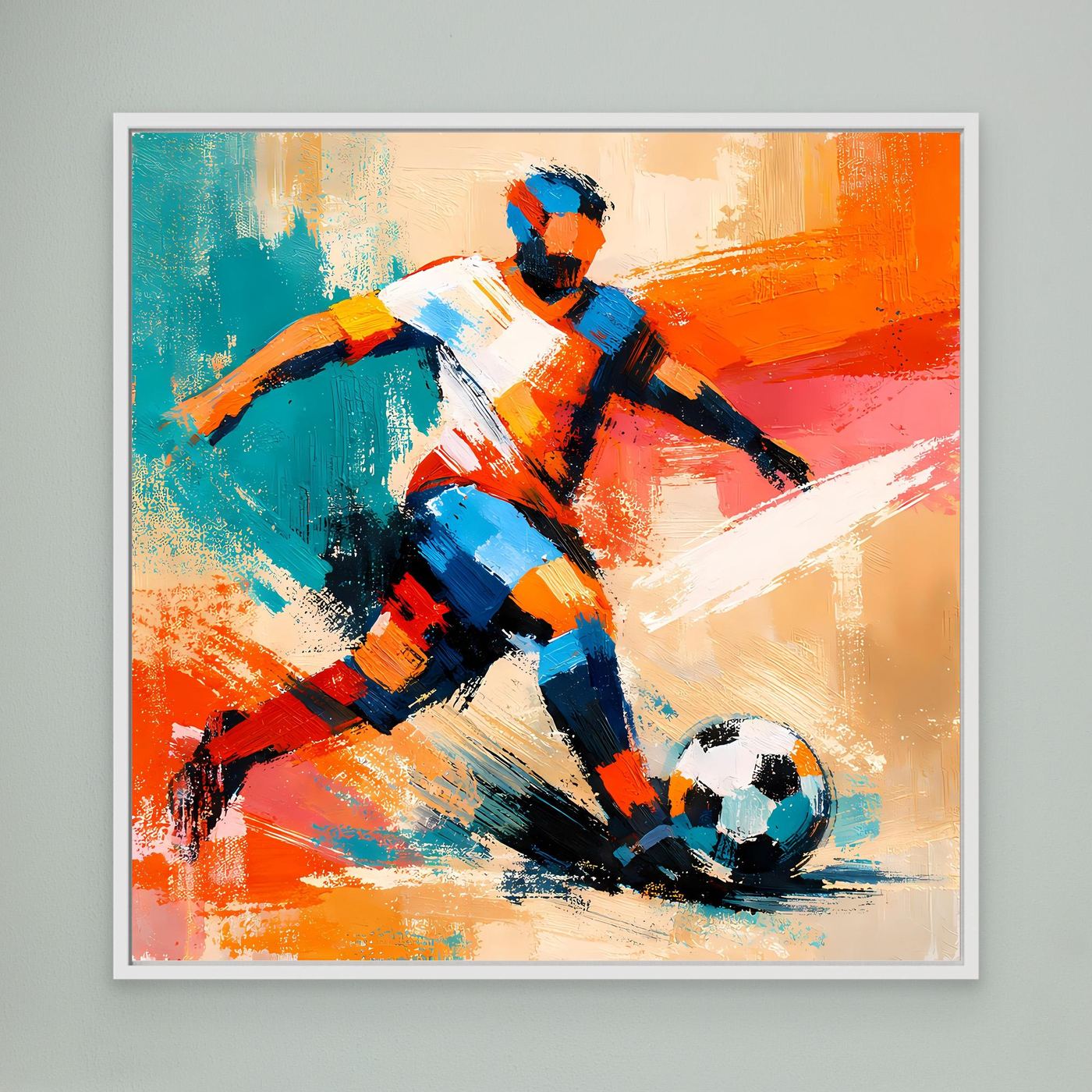 Leinwand Dynamischer Fußballspieler in Aktion | Abstraktes Sport & Fußball Wandbild