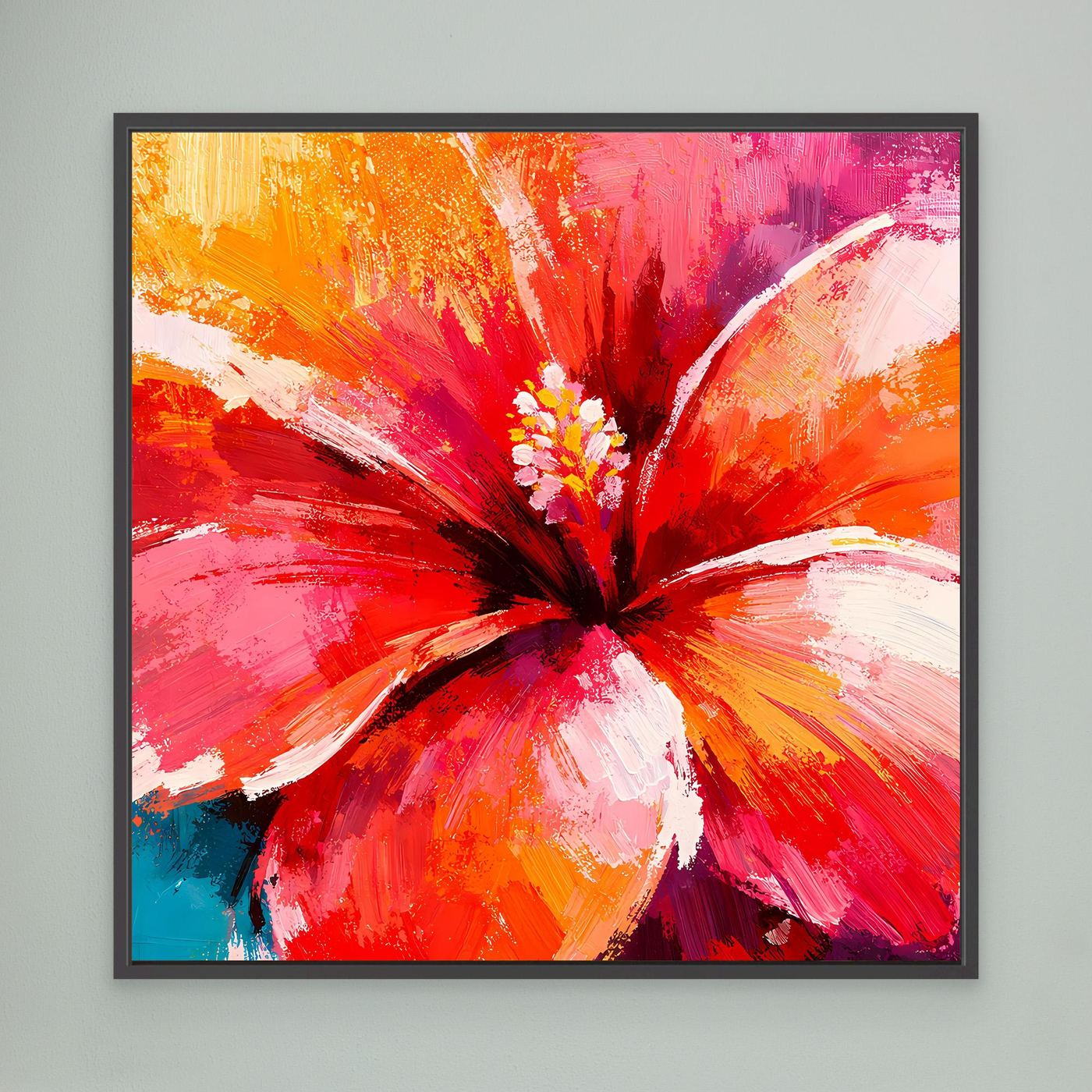 Leinwand Abstraktes Hibiskus Blütenbild | Modernes Tropen Wandbild Rot Pink
