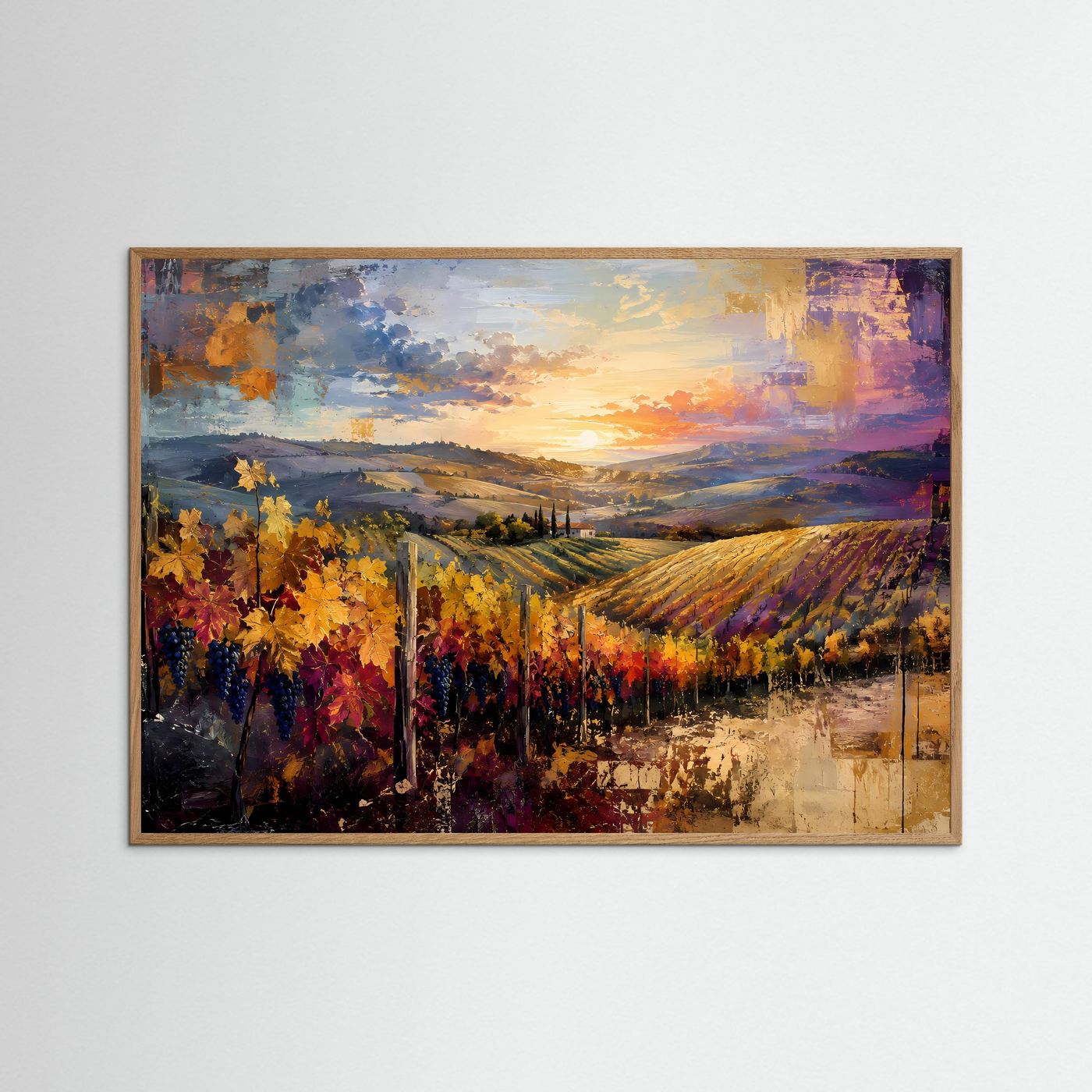 Toskanische Weinberge im goldenen Abendlicht | Abstrakte Weinlandschaft Panorama Poster Querformat