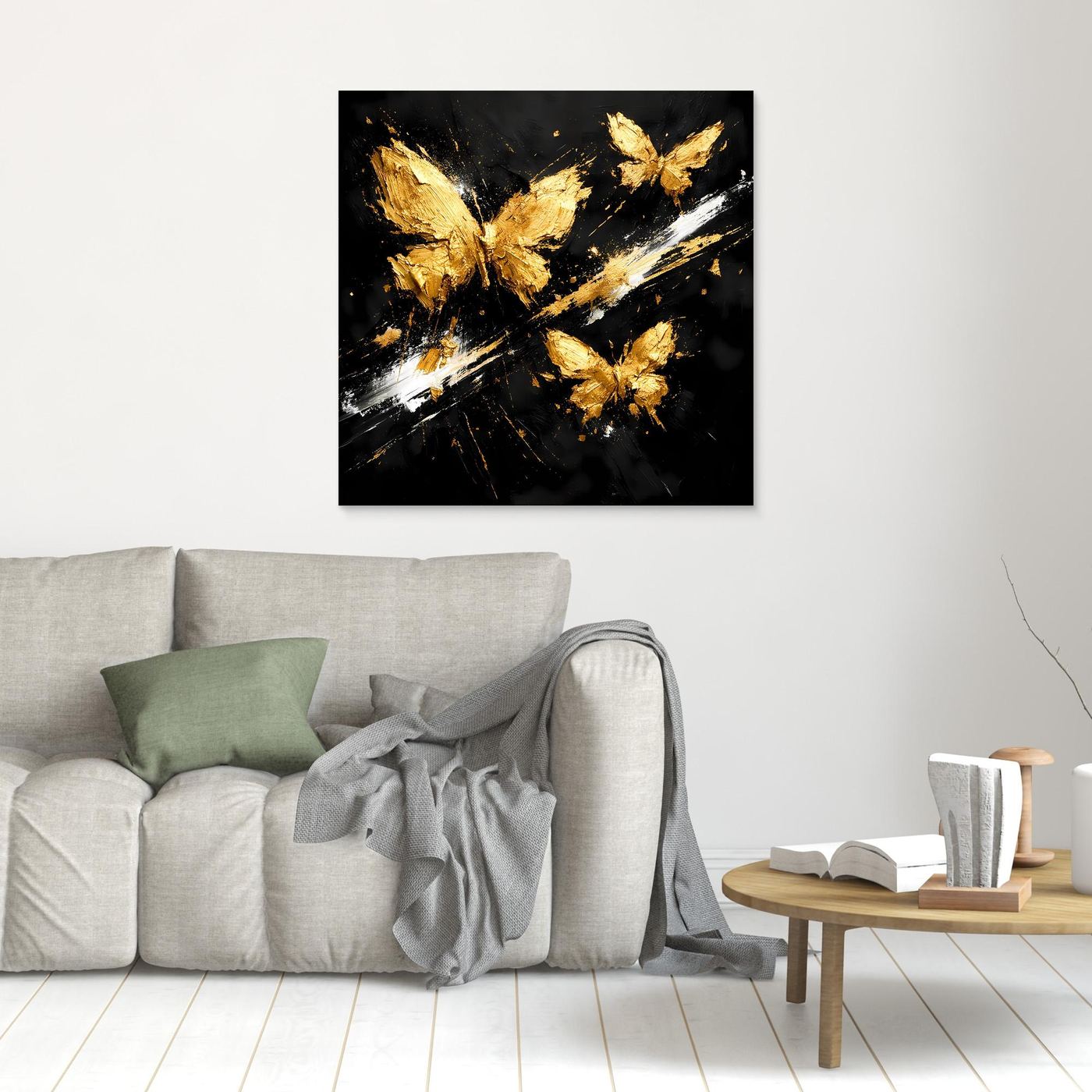 Leinwand Goldene Schmetterlinge im Flug | Abstraktes Modernes Wandbild