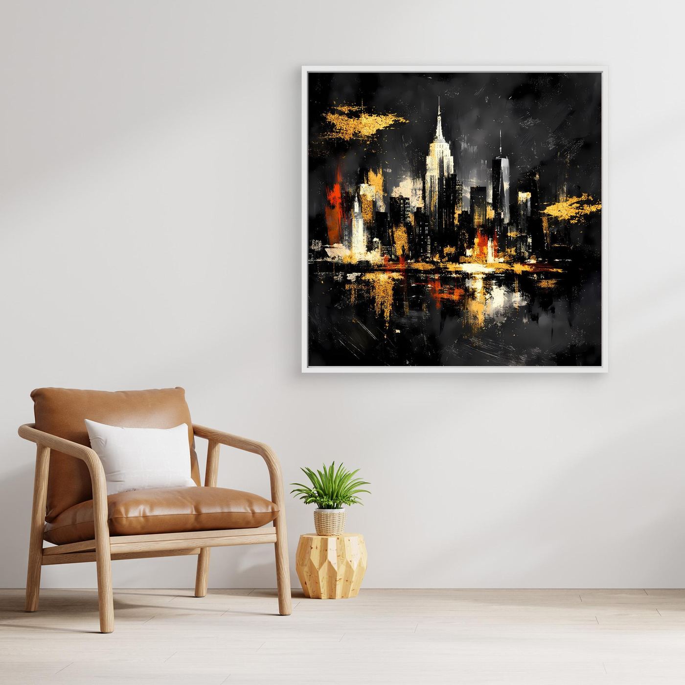 Leinwand Goldene New York Skyline bei Nacht | Abstraktes NYC Wandbild Modern