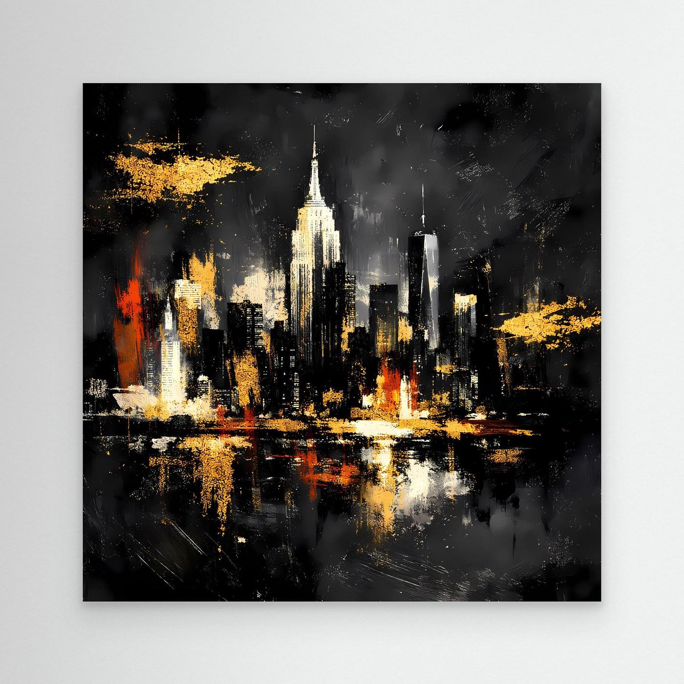 Leinwand Goldene New York Skyline bei Nacht | Abstraktes NYC Wandbild Modern