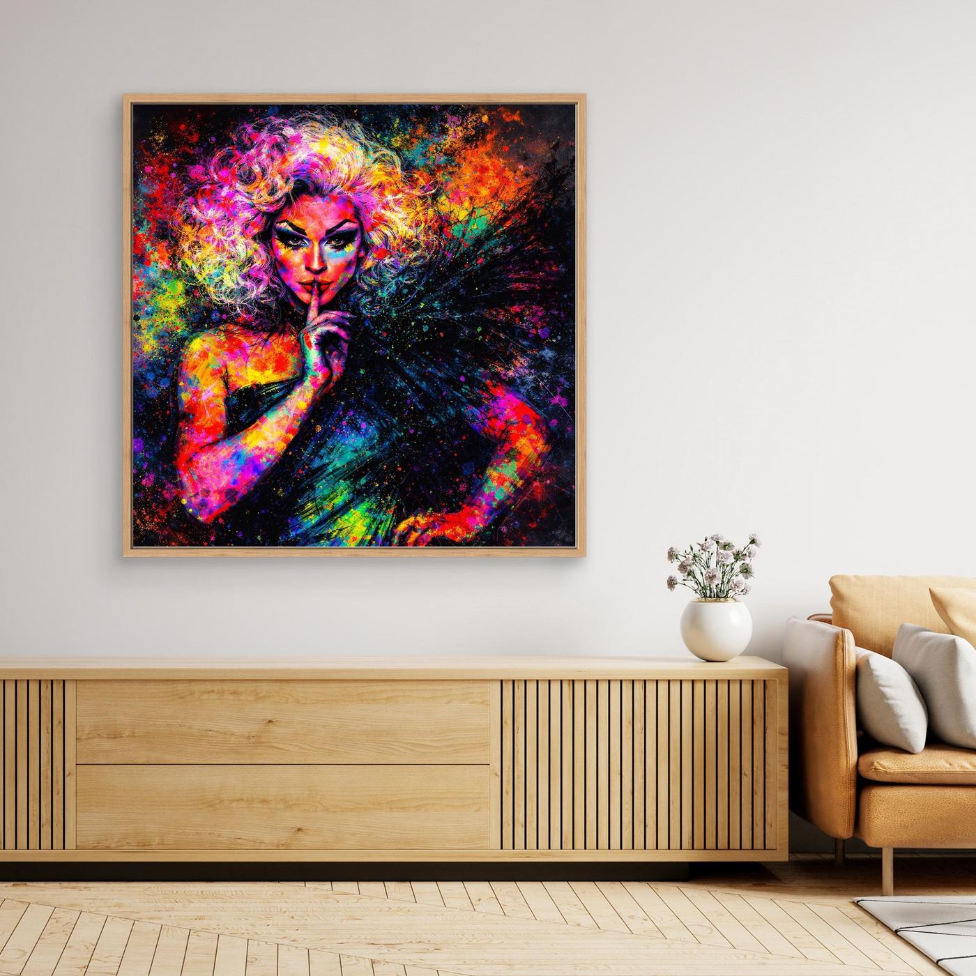 Leinwandbild Drag Queen Pop-Art | Bunte Farbexplosion Wandbild auf Keilrahmen