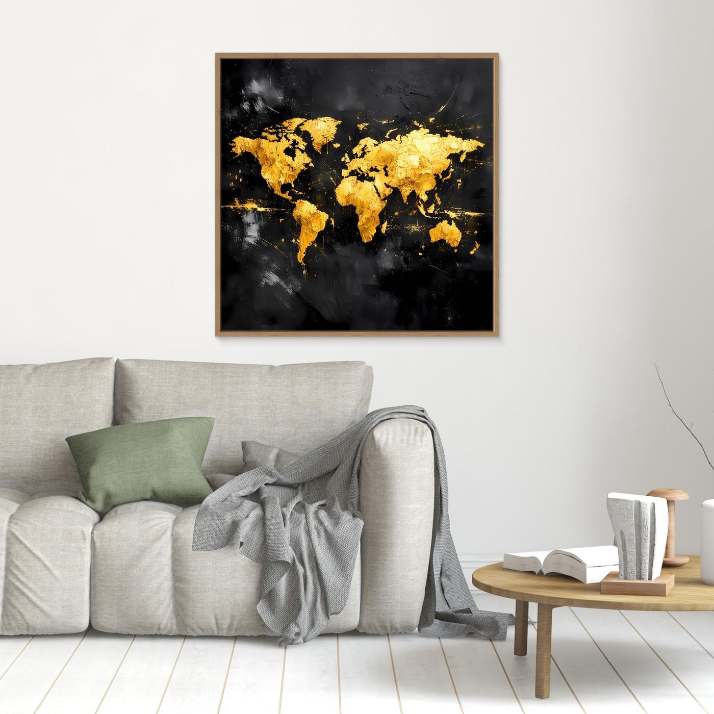 Leinwand Elegante Weltkarte in Gold & Schwarz | Modernes Abstraktes Kontinenten Wandbild