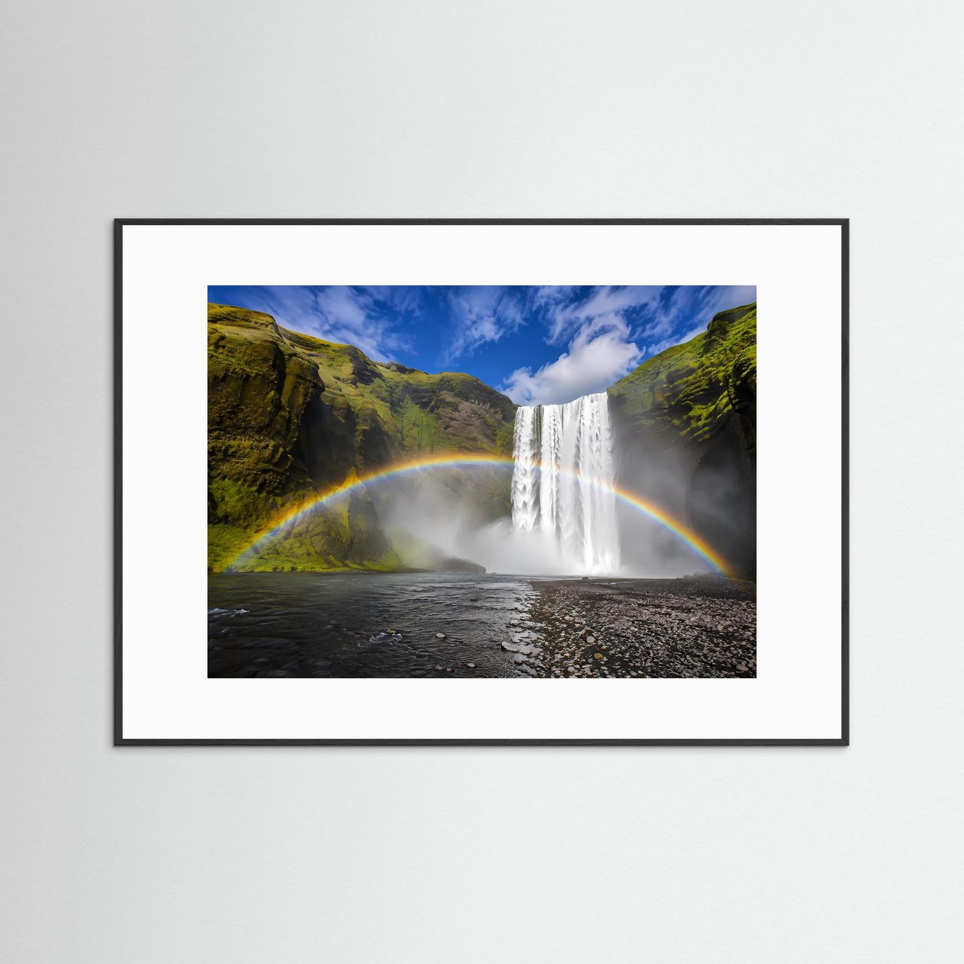Majestätischer Wasserfall mit Regenbogen | Island Natur-Poster & Querformat Wandbild