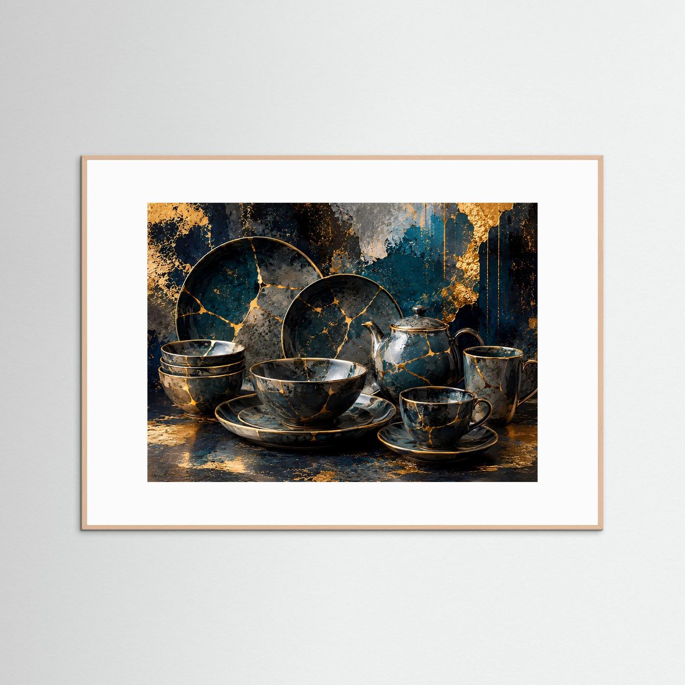 Kintsugi Ästhetik | Elegantes Geschirr & Marmor Poster mit Gold-Akzenten