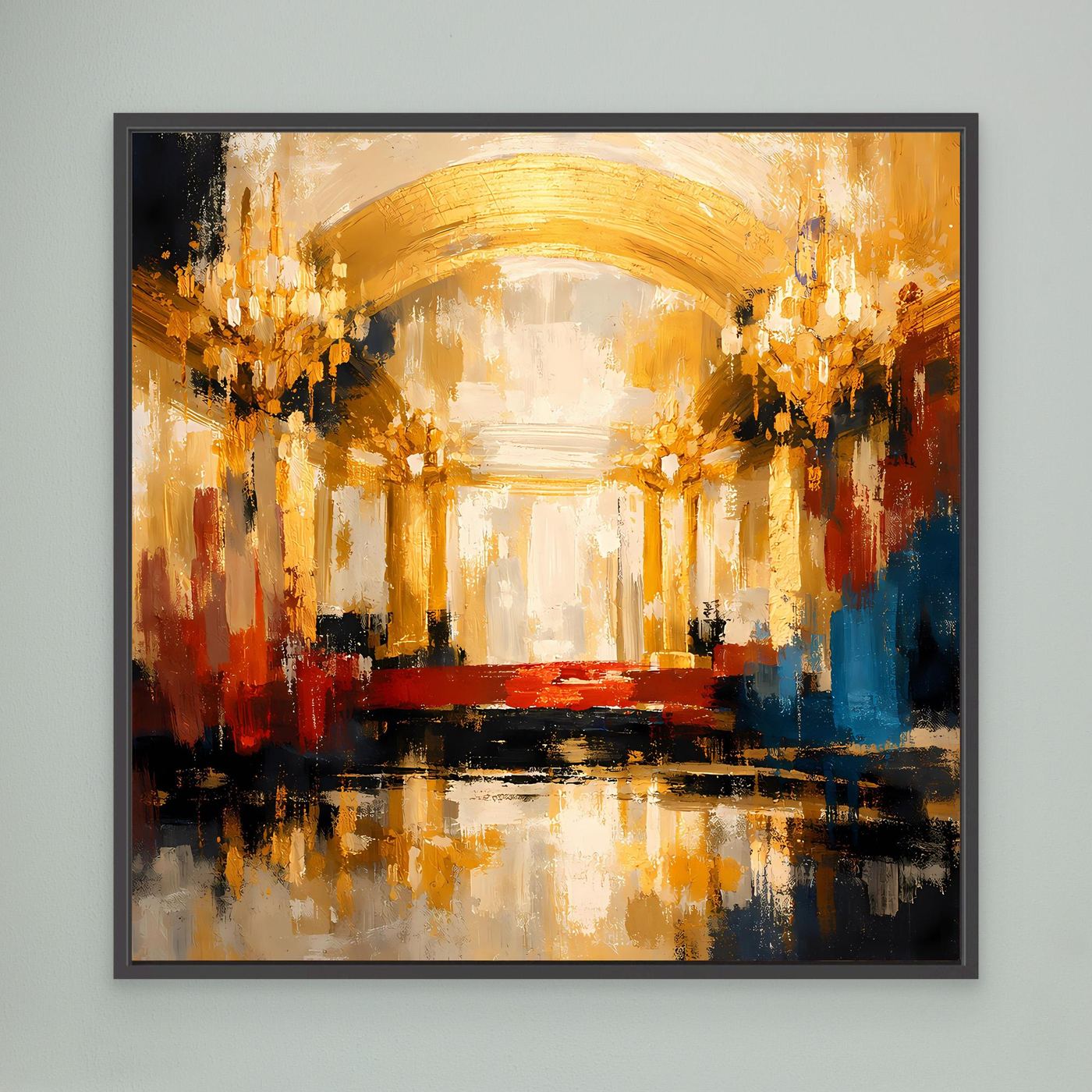 Leinwand Abstraktes Palast Saal Gemälde | Modernes Elegantes Wandbild Ballsaal Gold Rot