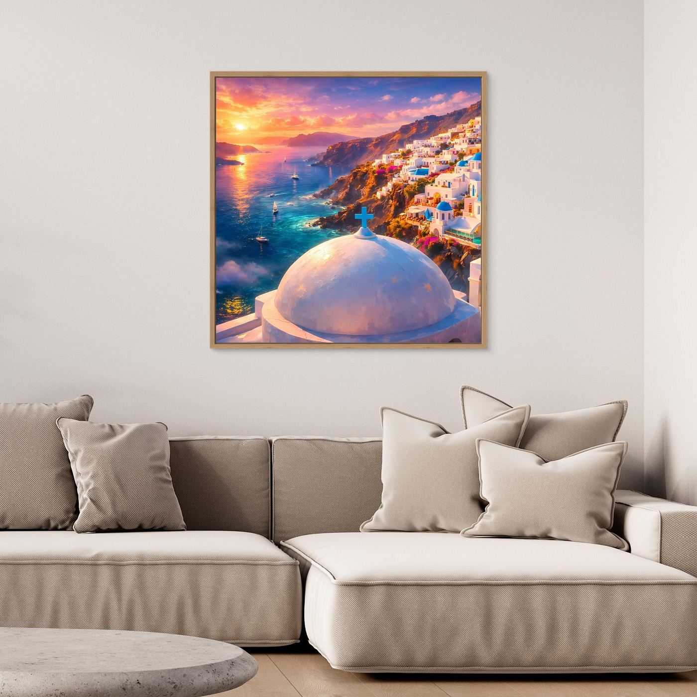 Leinwandbild Traumhaftes Santorini bei Sonnenuntergang | Maritimes Urlaubsflair