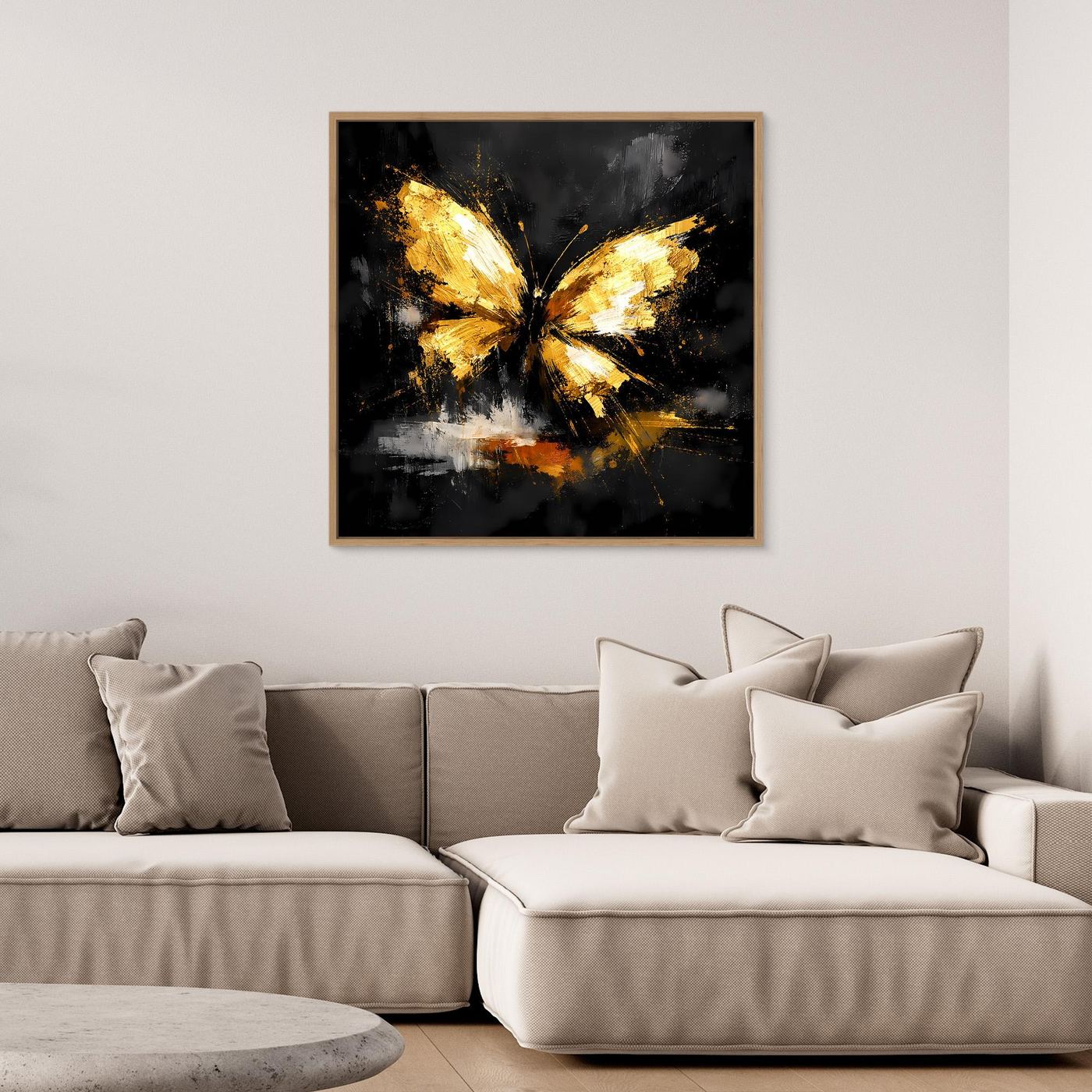 Leinwand Goldener Schmetterling Abstrakt | Modernes Insekten Wandbild Schwarz Gold