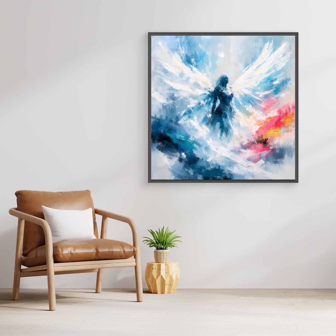 Leinwand Abstrakter Engel in Blau und Weiß | Modernes Wandbild auf echter Leinwand