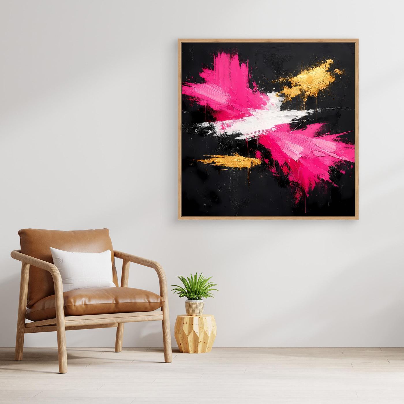 Leinwand Abstraktes Farbfeuerwerk in Pink & Gold | Modernes Acryl-Stil Wandbild