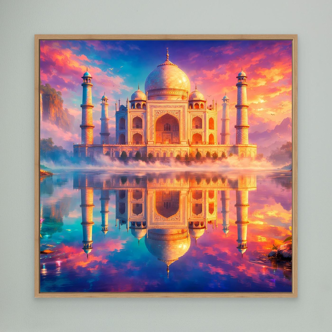 Leinwandbild Magisches Taj Mahal | Orientalisches Palast Wandbild auf echtem Holzkeilrahmen