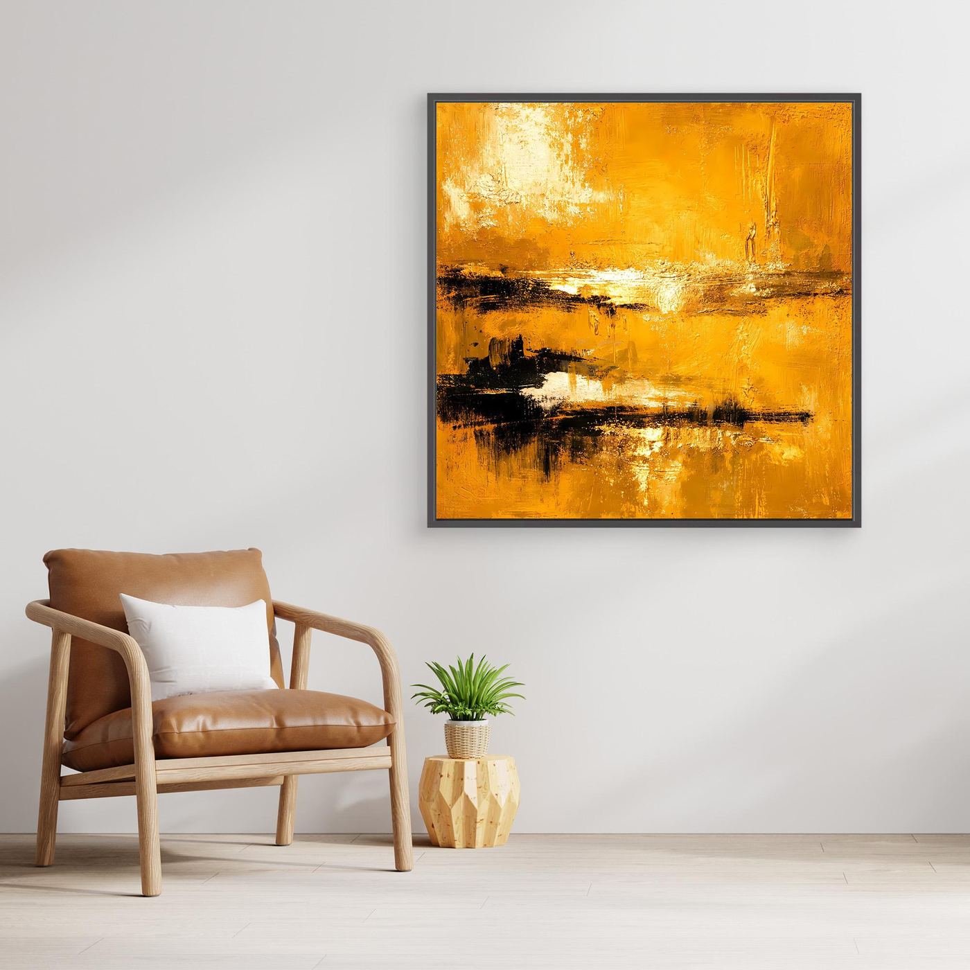 Leinwand Abstrakte Goldlandschaft am See | Modernes Elegantes Horizont Wandbild