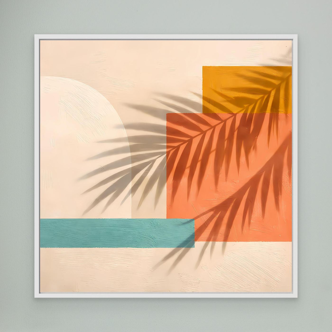Leinwand Abstrakte Geometrie mit Palmenschatten | Modernes Boho Wandbild Terracotta
