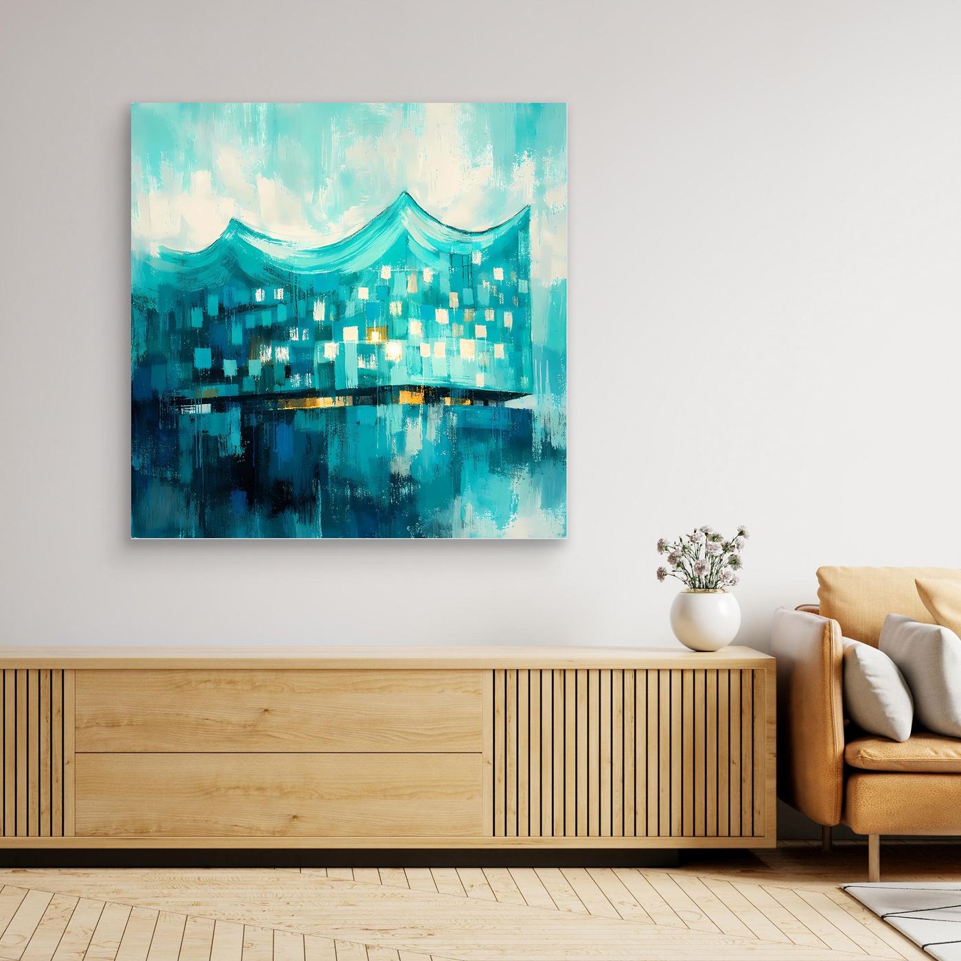 Leinwand Elbphilharmonie Wellen in Türkis | Abstraktes Architektur‑Wandbild