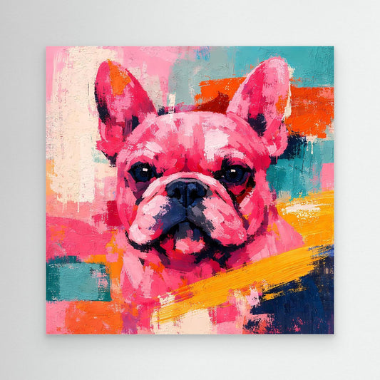 Farbenfrohes Leinwand-Wandbild mit Porträt einer Französischen Bulldogge, ohne Rahmen