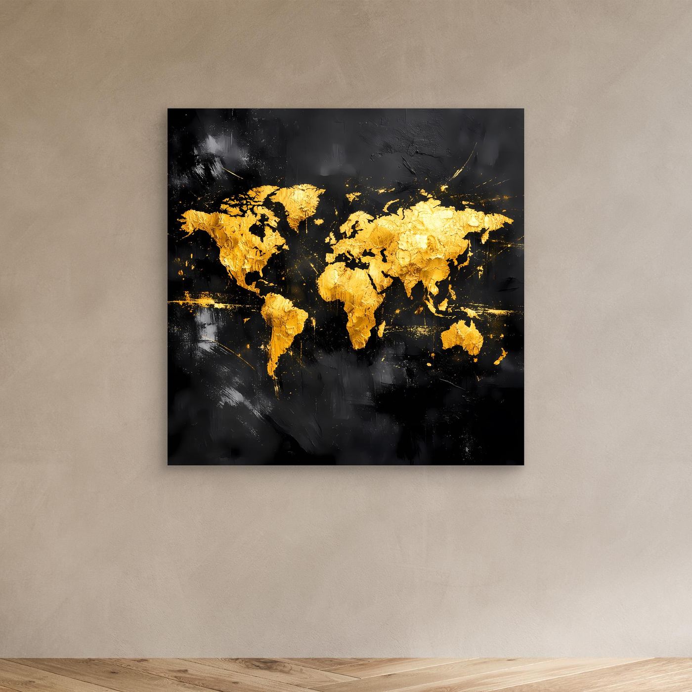 Leinwand Elegante Weltkarte in Gold & Schwarz | Modernes Abstraktes Kontinenten Wandbild
