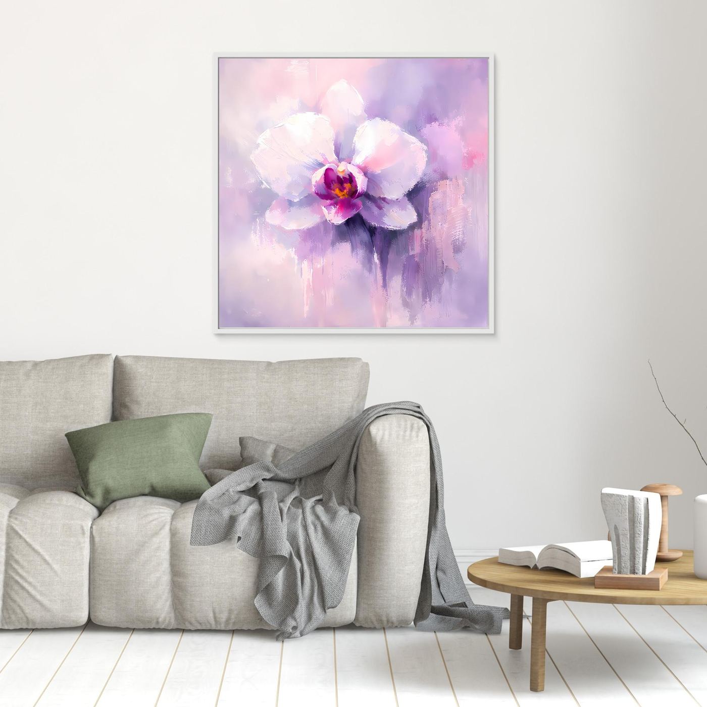 Leinwand Abstraktes Orchideen Blütenbild | Modernes Wandbild Weiß Violett Pink
