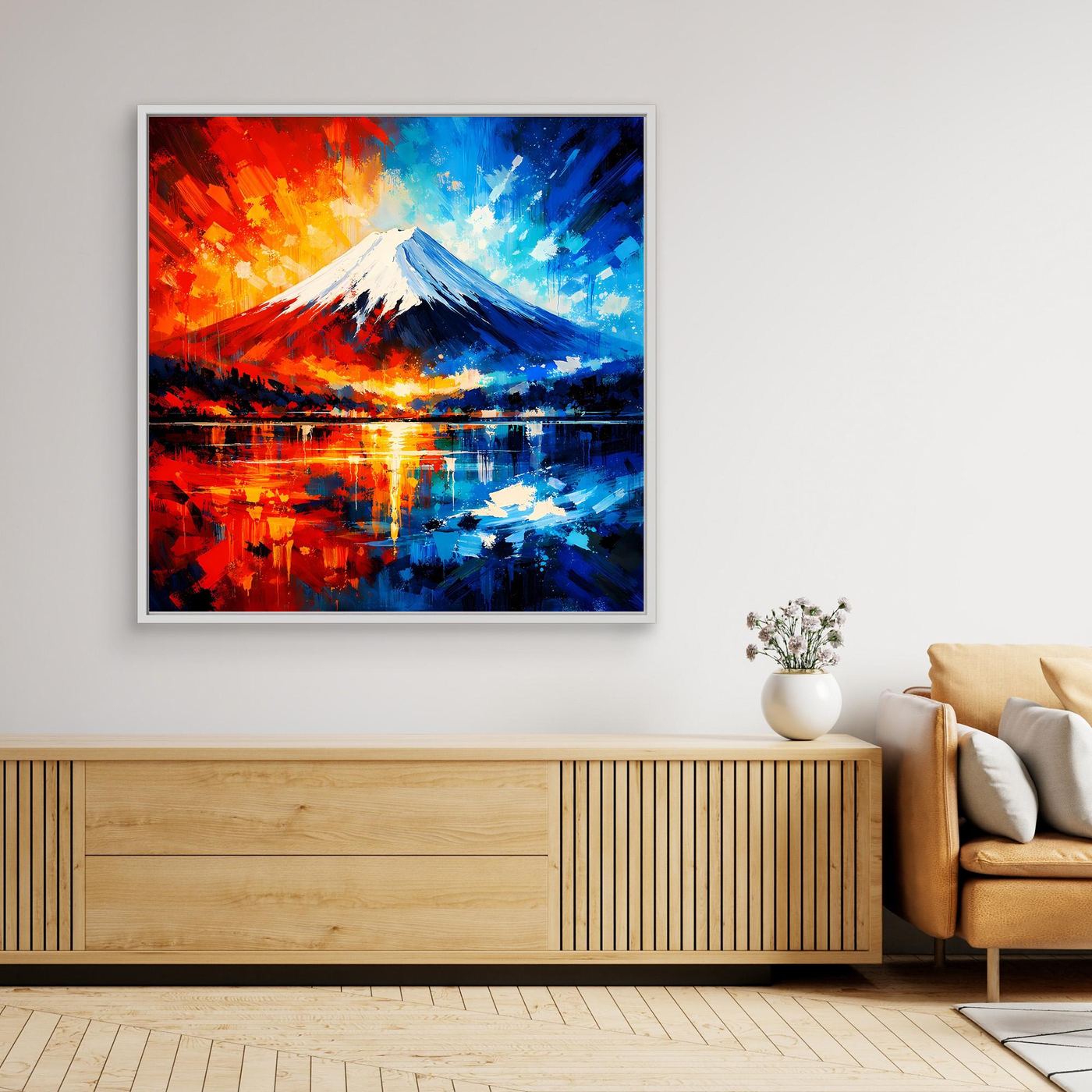 Leinwand Majestätischer Mount Fuji im Feuer- und Eis-Kontrast | Abstraktes Japan Wandbild