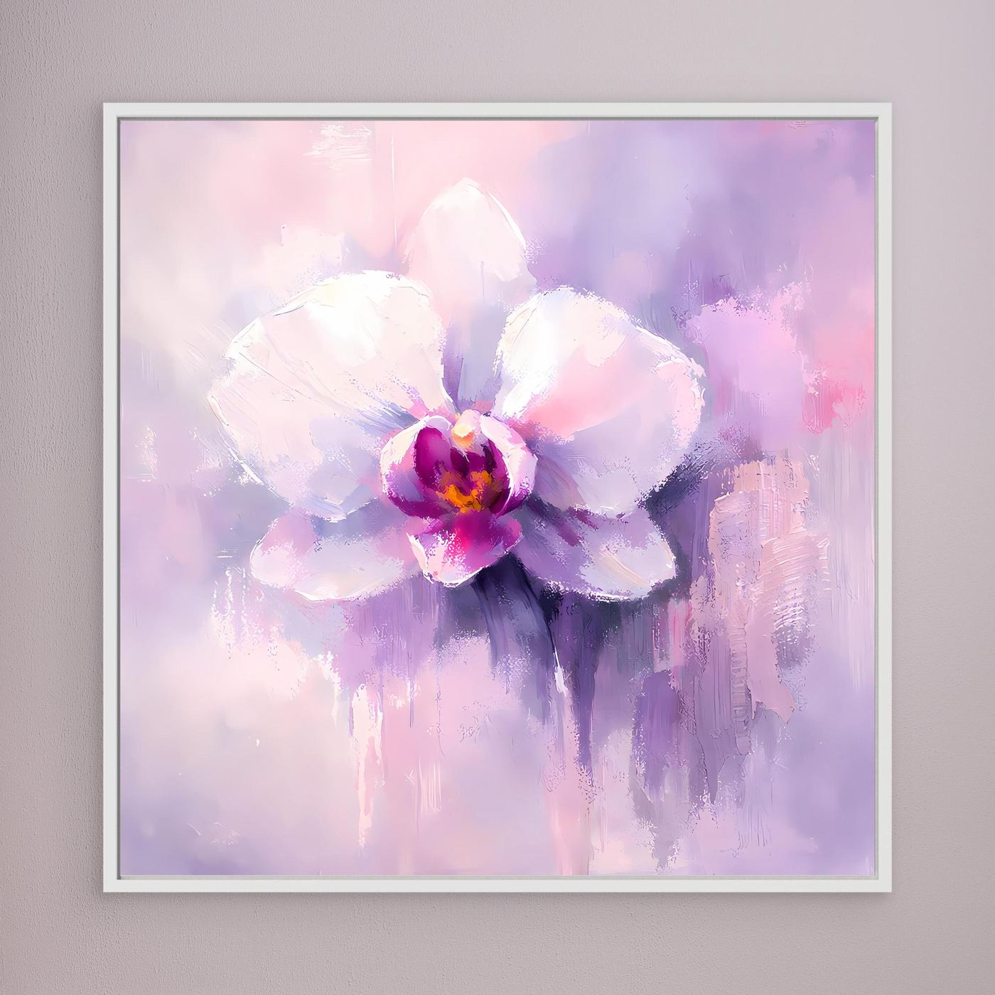 Leinwand Abstraktes Orchideen Blütenbild | Modernes Wandbild Weiß Violett Pink