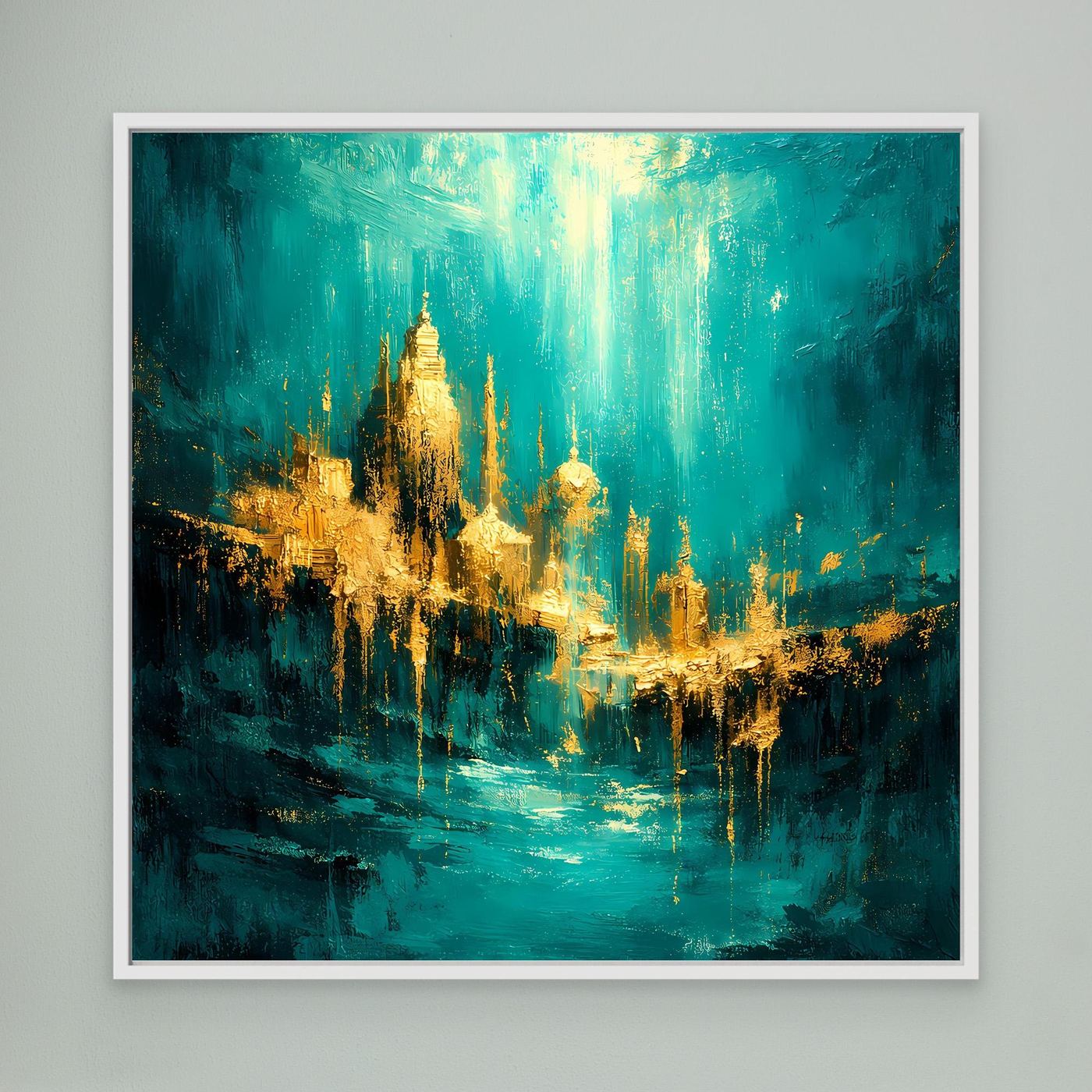 Leinwand Magische Goldene Stadt Atlantis | Abstraktes Unterwasser Wandbild