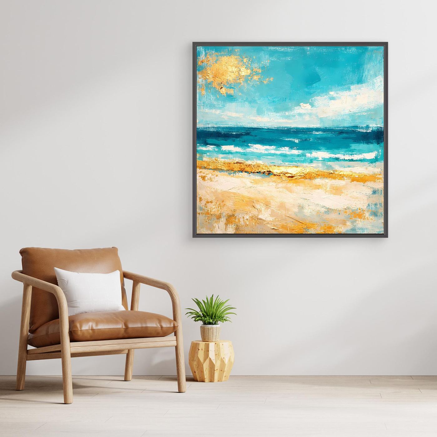 Leinwand Karibischer Traumstrand in Türkis | Abstraktes Meer Wandbild Gold