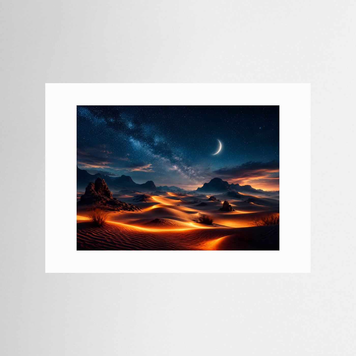 Wüstenlandschaft Poster Querformat | Sternenhimmel über Sanddünen | Magische Nacht Wüsten Wandkunst