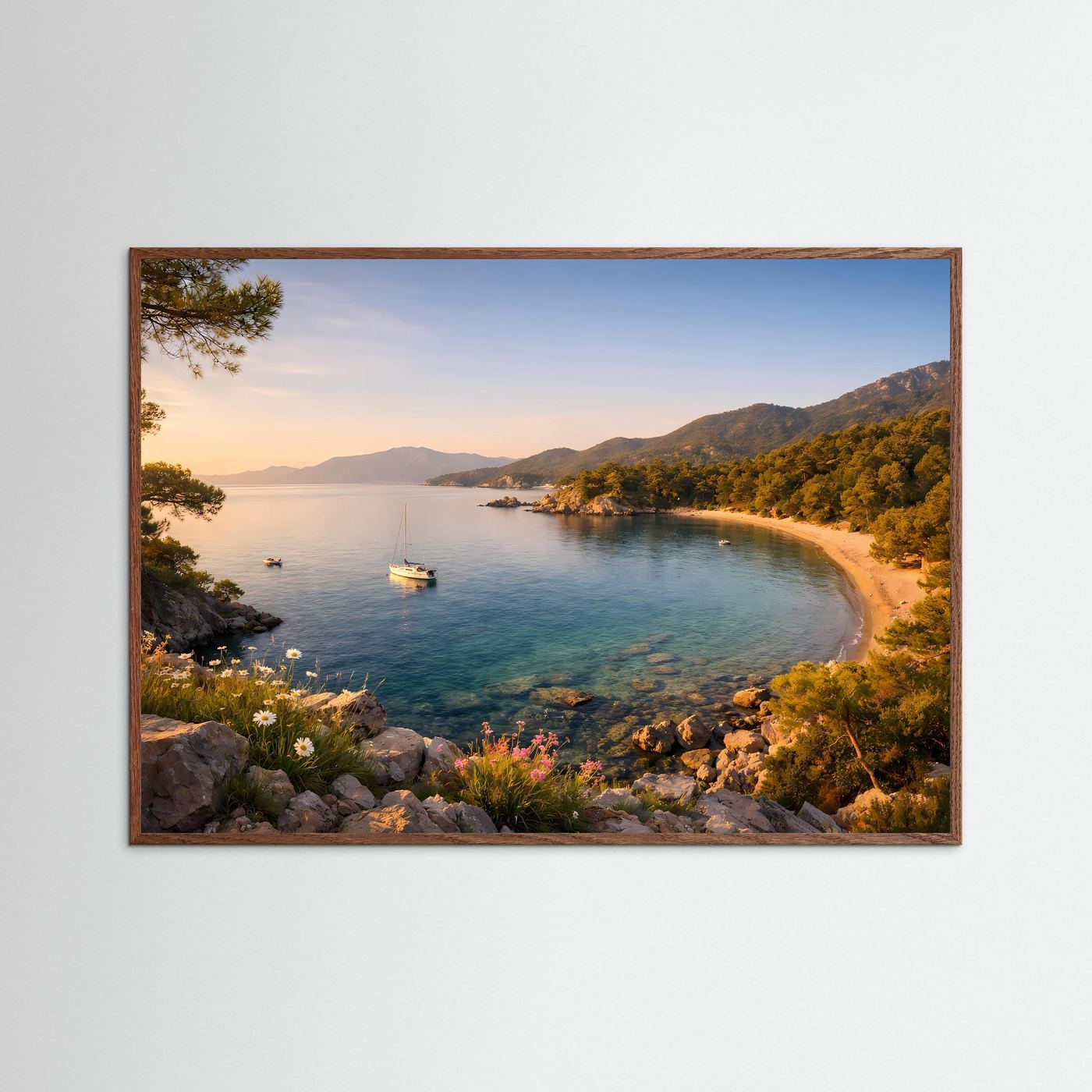 Idyllische Mittelmeer-Bucht bei Sonnenuntergang | Panoramabild & Natur-Poster Querformat