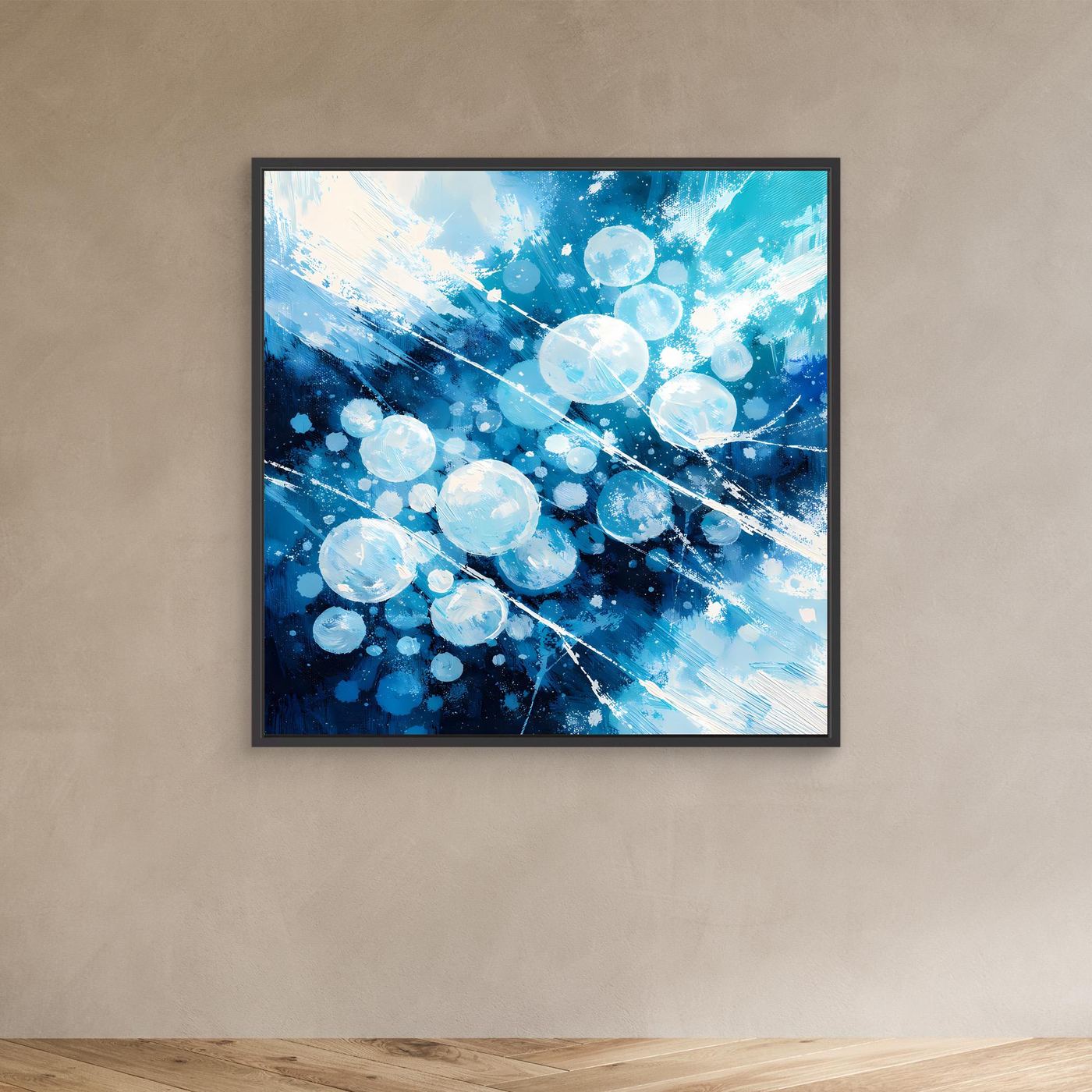 Leinwand Eingefrorene Luftblasen im Eis | Abstraktes Natur Winter Wandbild