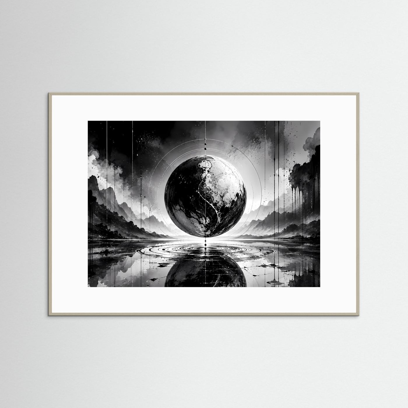 Schwarz Weiß Kugel Poster | Abstrakte Sphere Wandbild | Minimalistische Moderne Kunst | Monochrome Wall Art
