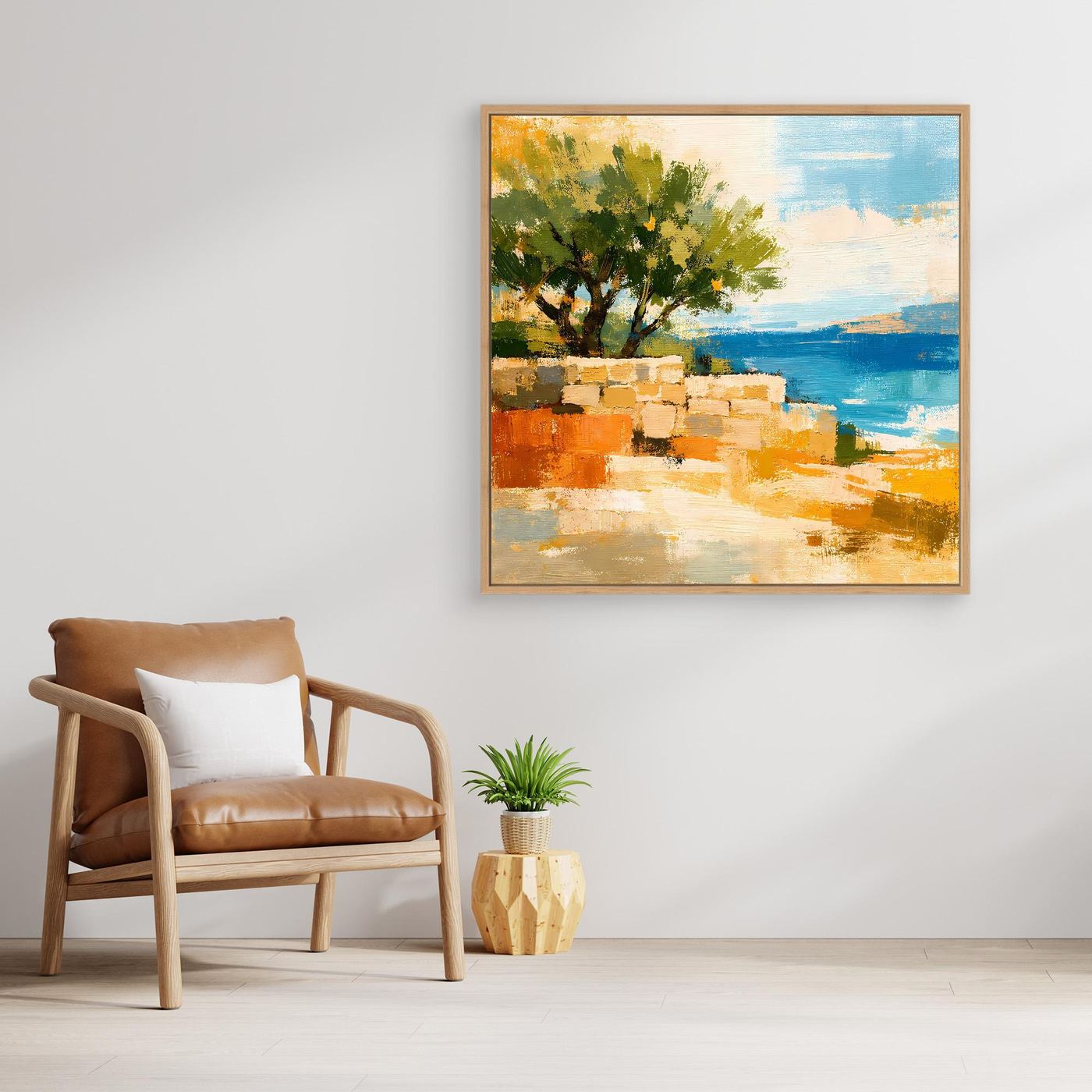 Leinwand Olivenbaum an der Mittelmeerküste | Abstraktes Natur Strand Wandbild
