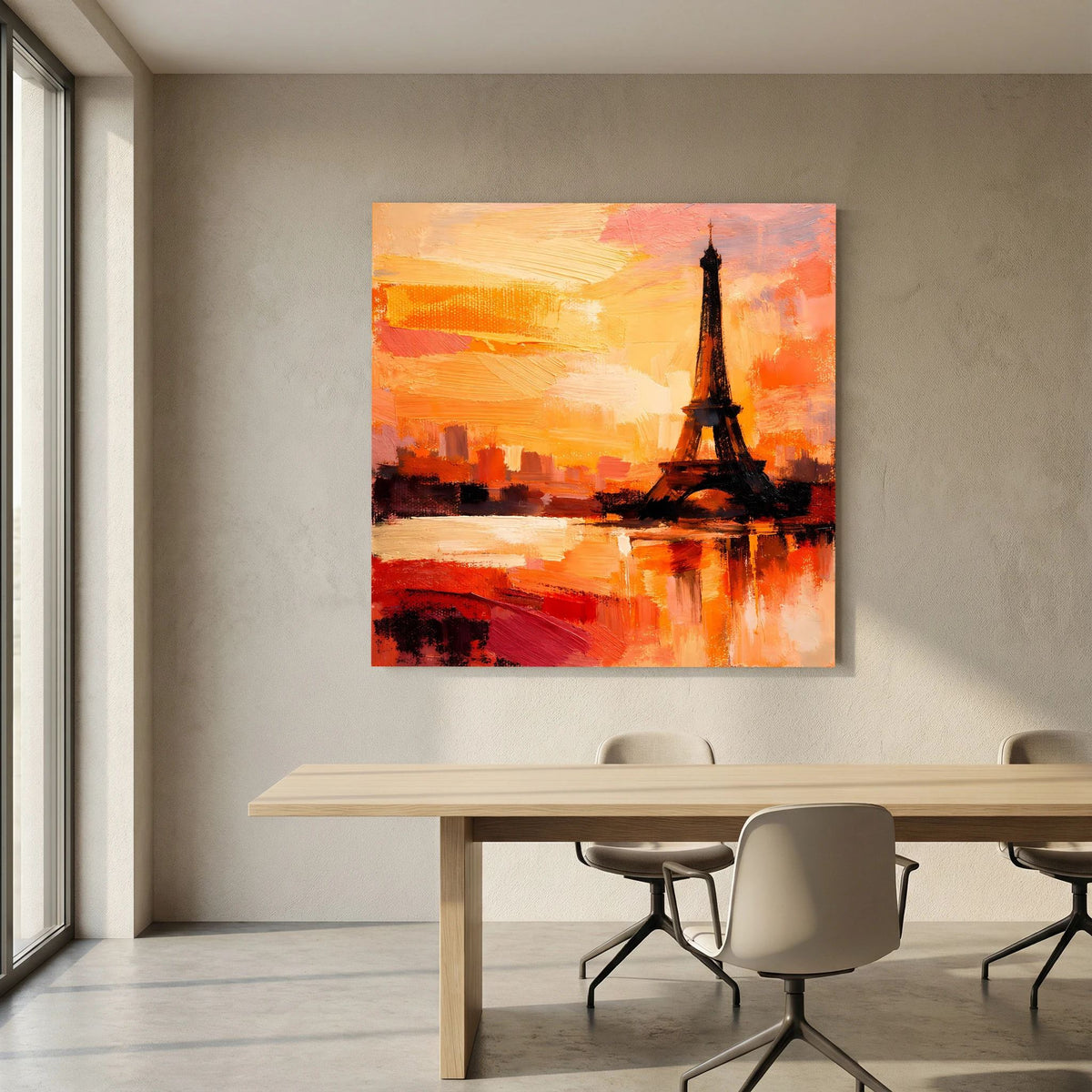 Leinwand Abstraktes Eiffelturm Paris Gemälde | Modernes Romantisches Wandbild Sonnenuntergang