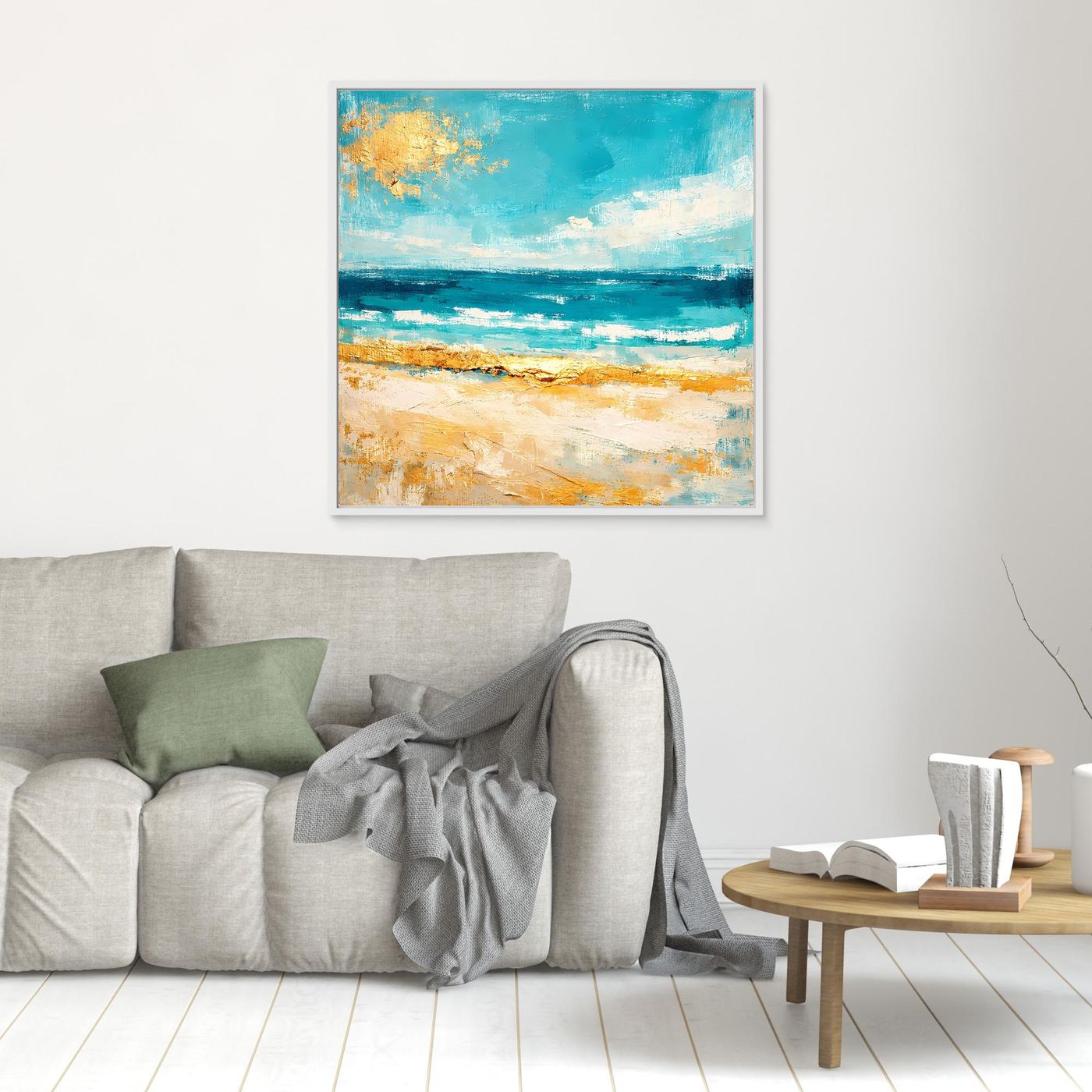 Leinwand Karibischer Traumstrand in Türkis | Abstraktes Meer Wandbild Gold
