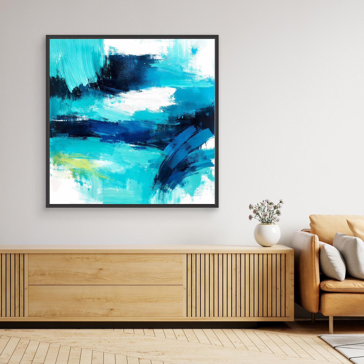 Premium Leinwand Modernes Abstraktes Wandbild Ocean Blue | Maritimes Kunstwerk im Impasto-Stil