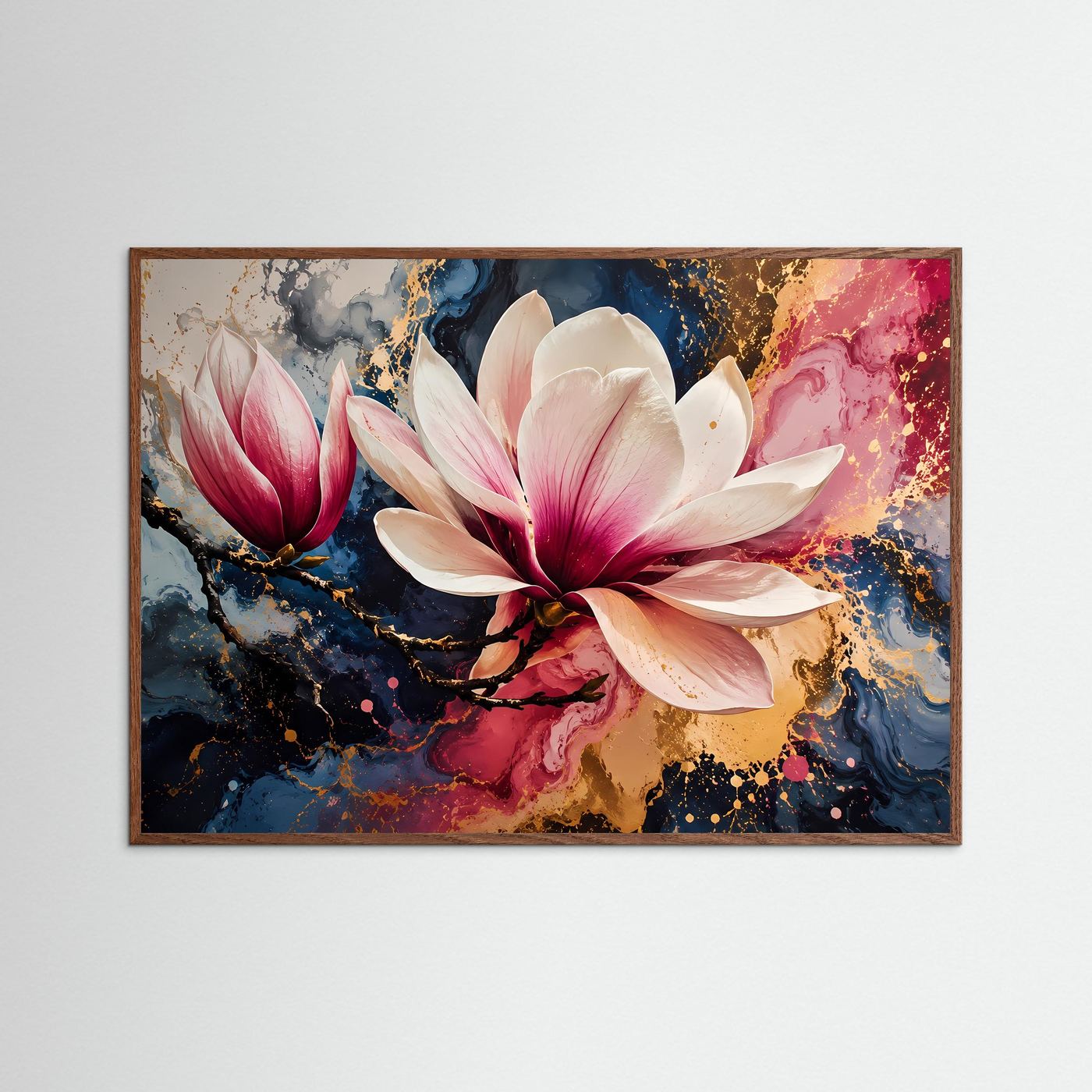 Magnolien in Rosa & Gold | Abstrakte florale Kunst