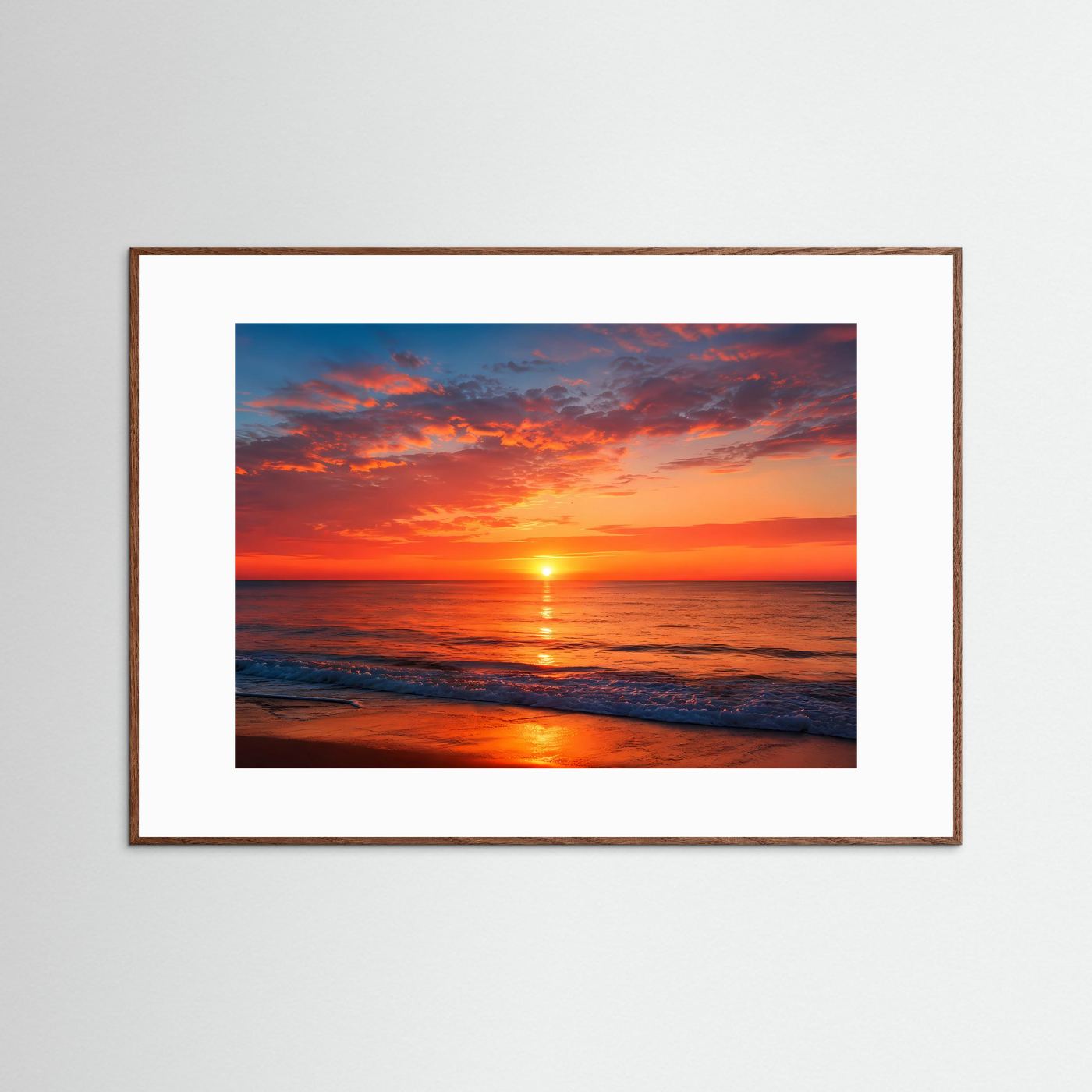 Sonnenuntergang am Meer Poster Querformat | Roter Abendhimmel über dem Ozean