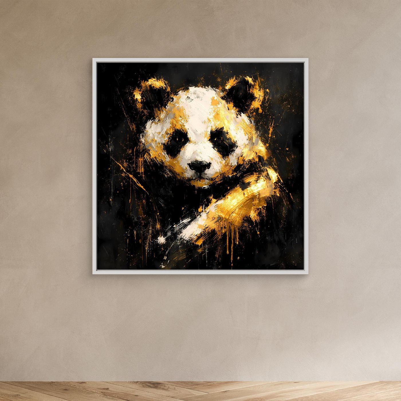 Leinwand Abstrakter Panda in Gold und Weiß | Modernes Tier Wandbild