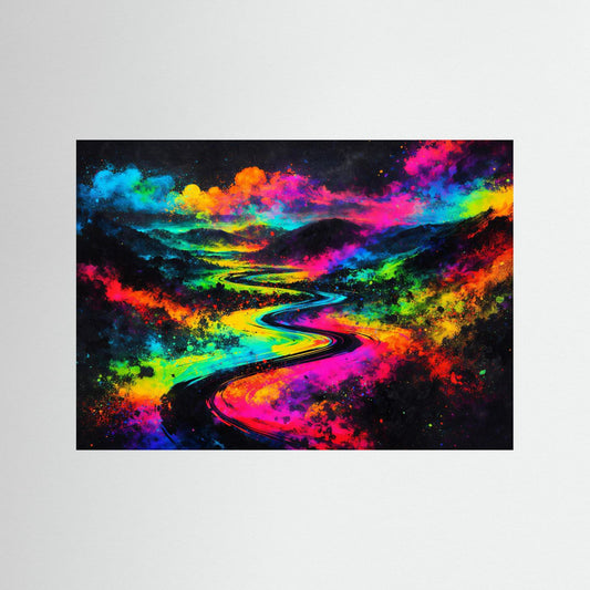 Farbenfrohe Flusslandschaft Expressionismus | Bunter Pfad & Abstrakt Natur Poster Querformat