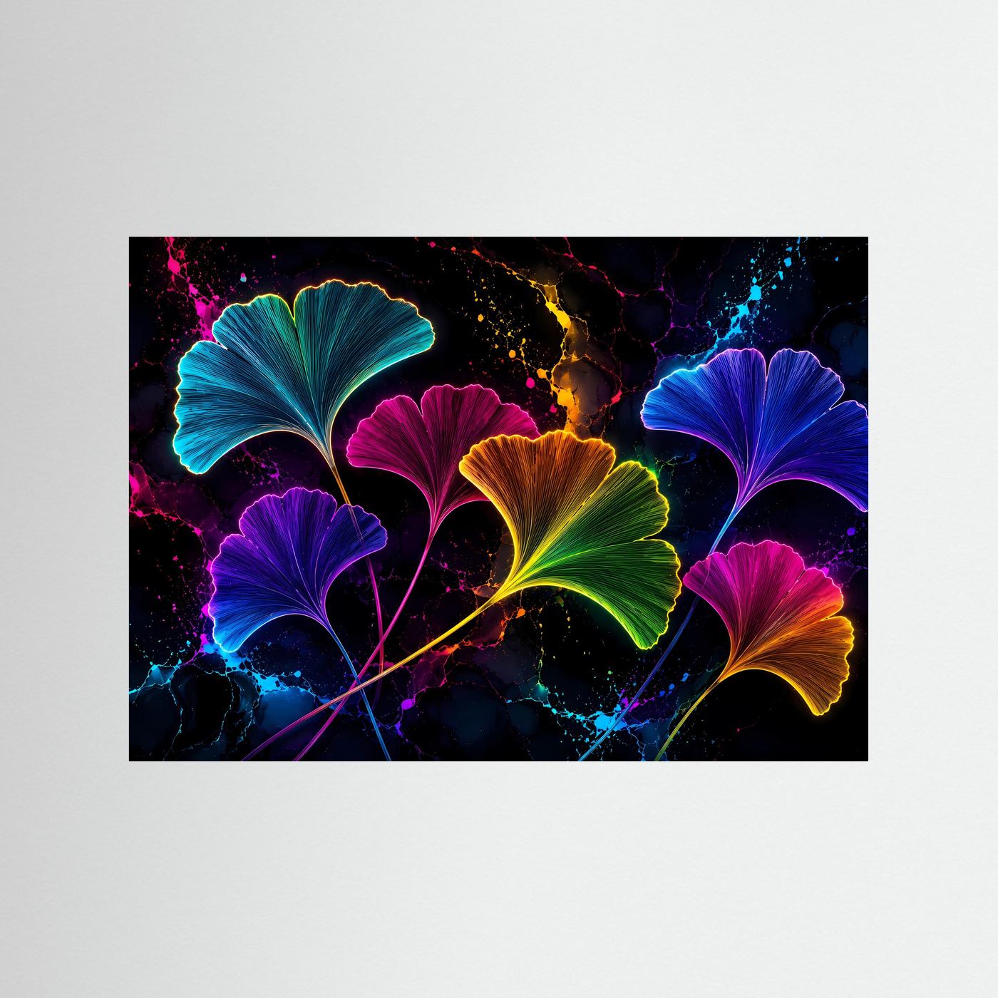 Modernes Ginkgo-Blatt-Poster im Neon-Look, ohne Rahmen
