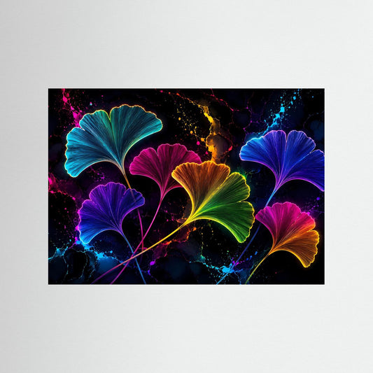 Modernes Ginkgo-Blatt-Poster im Neon-Look, ohne Rahmen