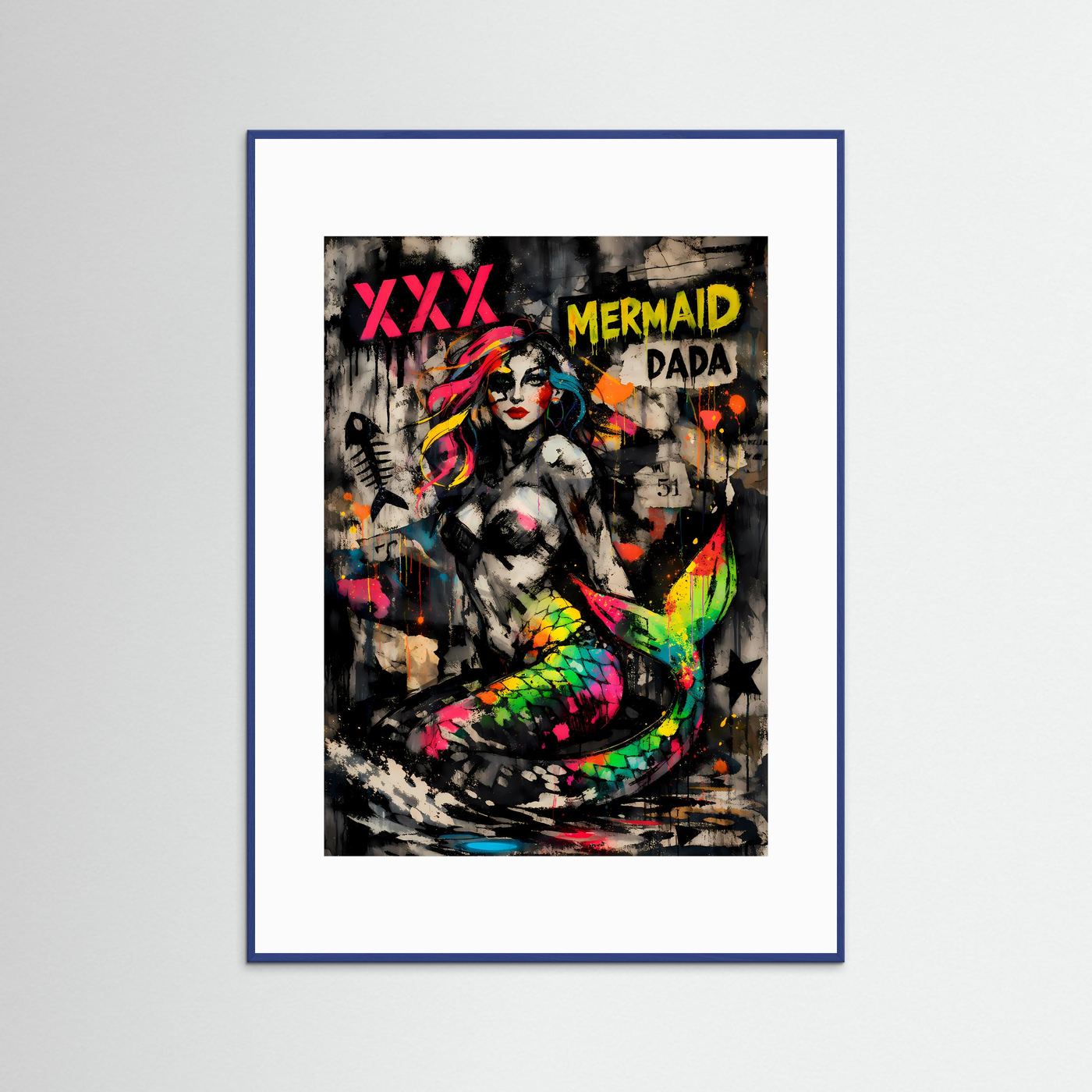 Rebellische Wellen | Meerjungfrau Poster im Grunge- & Graffiti-Style | Abstraktes Kunstposter Hochformat