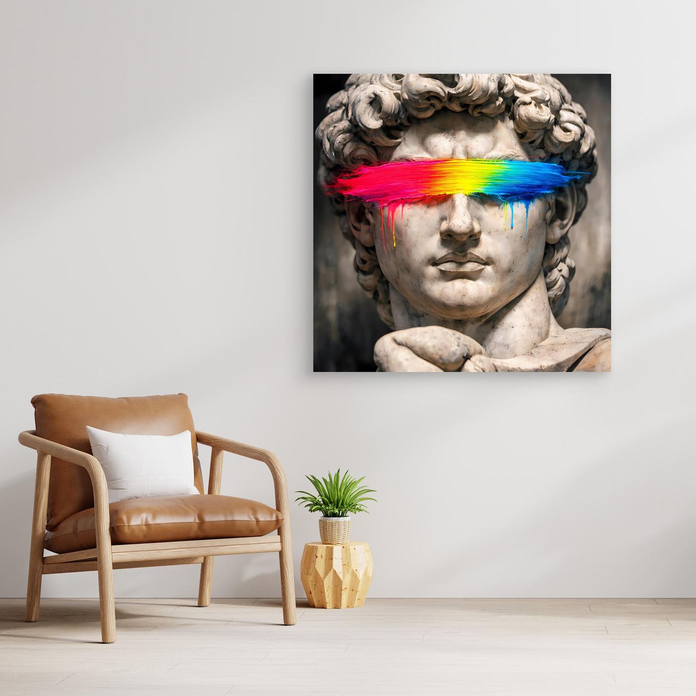 Leinwandbild David-Statue mit Regenbogenfarbbalken, farbige Pop-Art-Optik