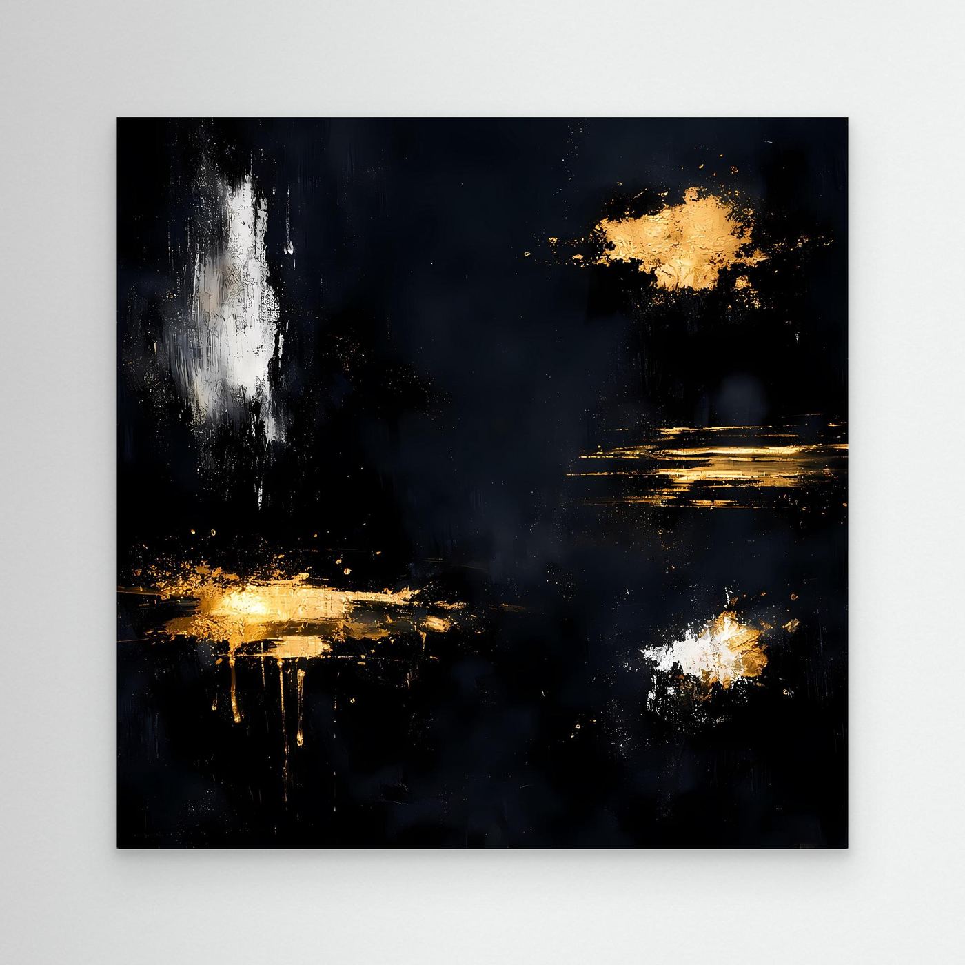 Leinwand Goldene Lichtakzente auf Schwarz | Modernes Abstraktes Minimalismus Wandbild