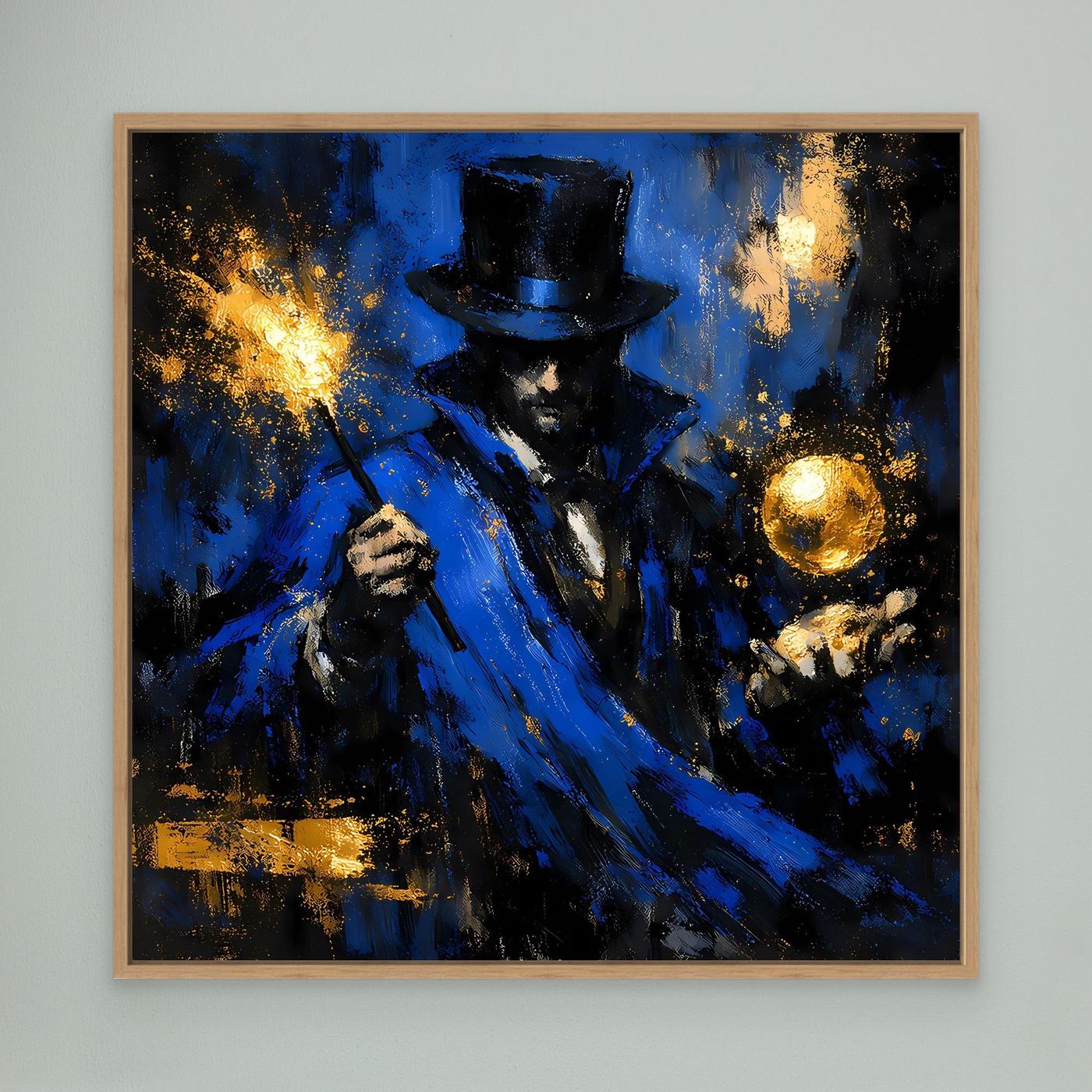 Leinwand Mystischer Magier in Blau und Gold | Abstraktes Fantasy Wandbild Moderne Kunst
