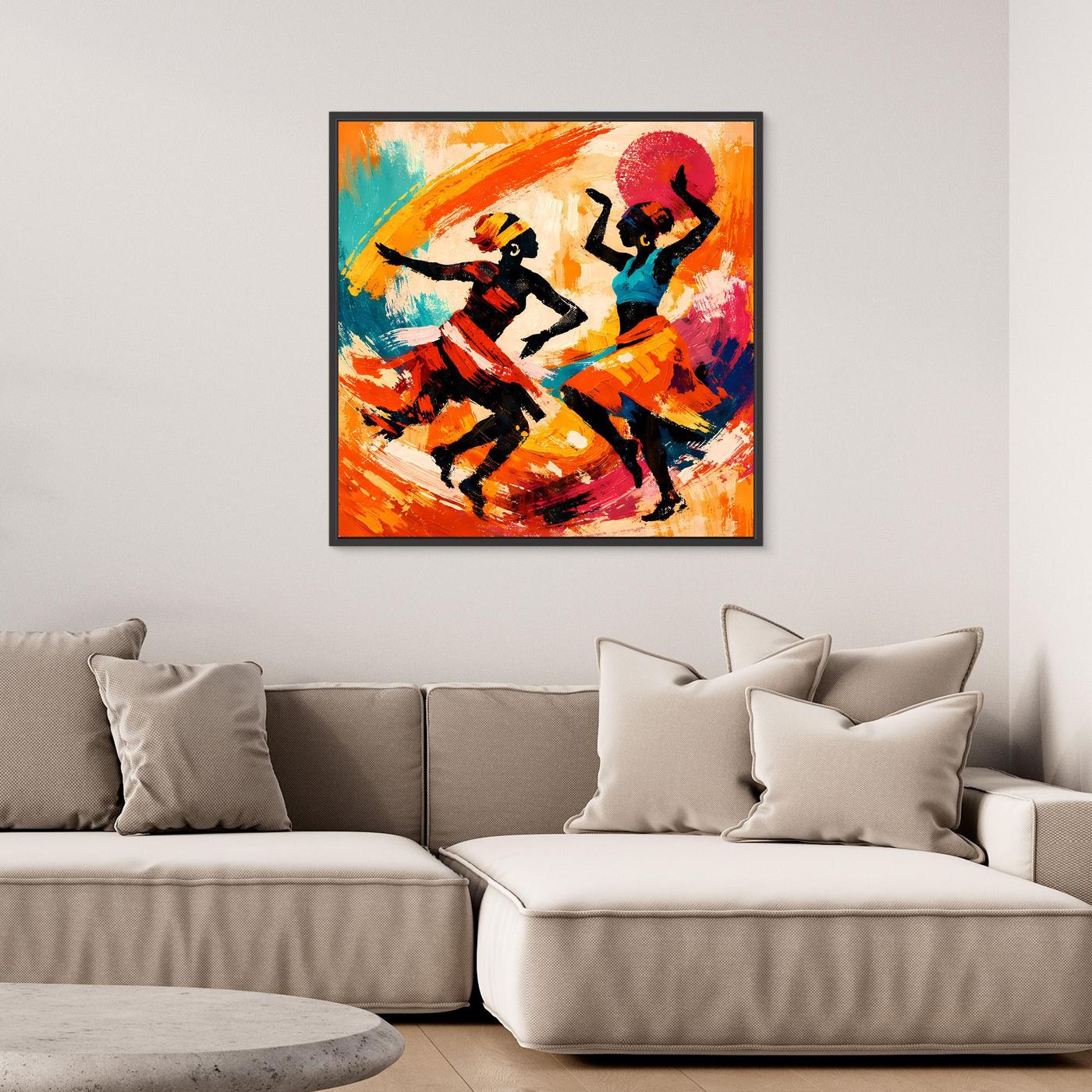 Leinwand Tanzende Afrikanerinnen im Sonnenuntergang | Abstraktes Ethno Pop Art Wandbild